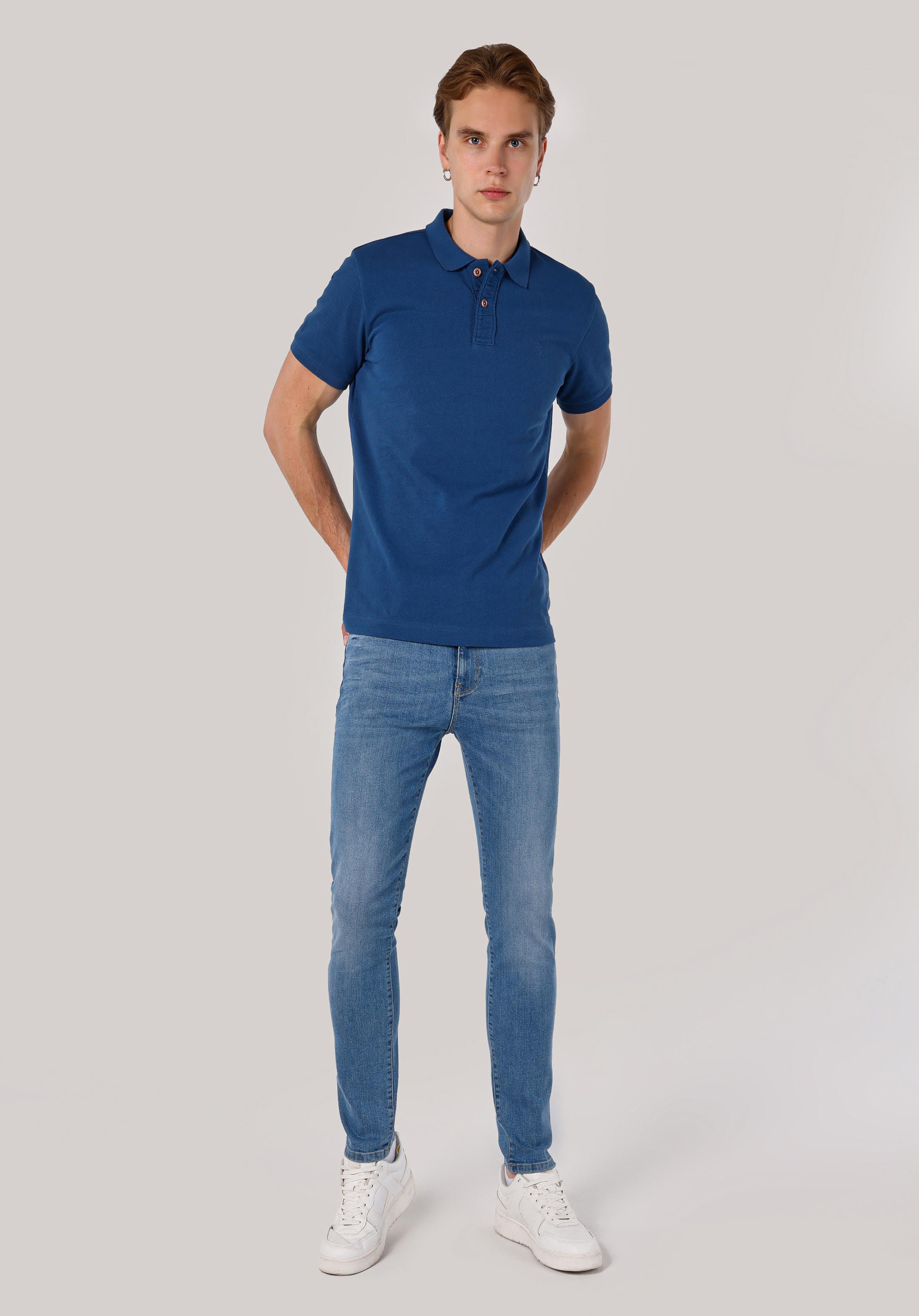 Afișați detalii pentru Tricou Polo Cu Maneca Scurta De Barbati Albastru Slim Fit  Cltktmpts0244260