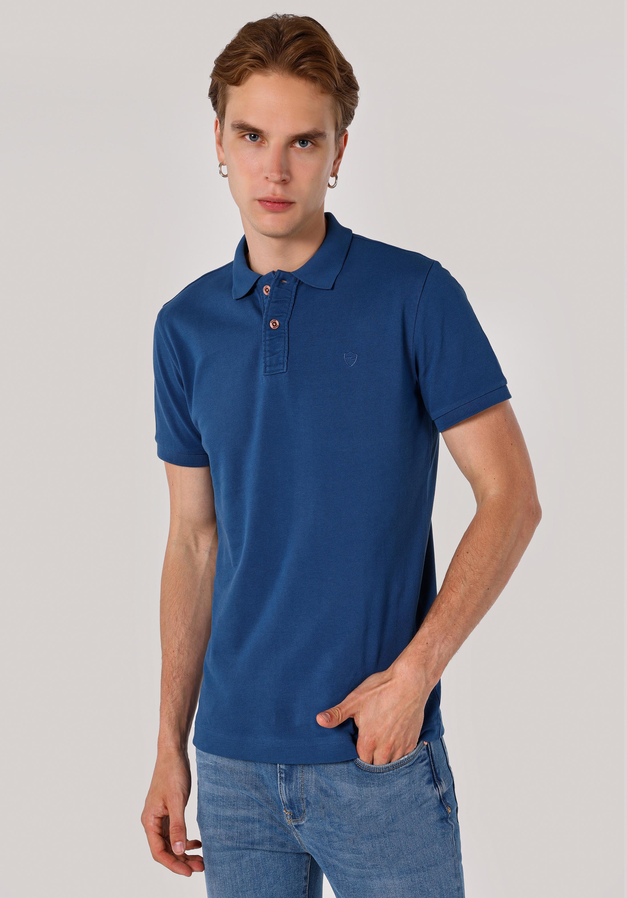 Afișați detalii pentru Tricou Polo Cu Maneca Scurta De Barbati Albastru Slim Fit  Cltktmpts0244260