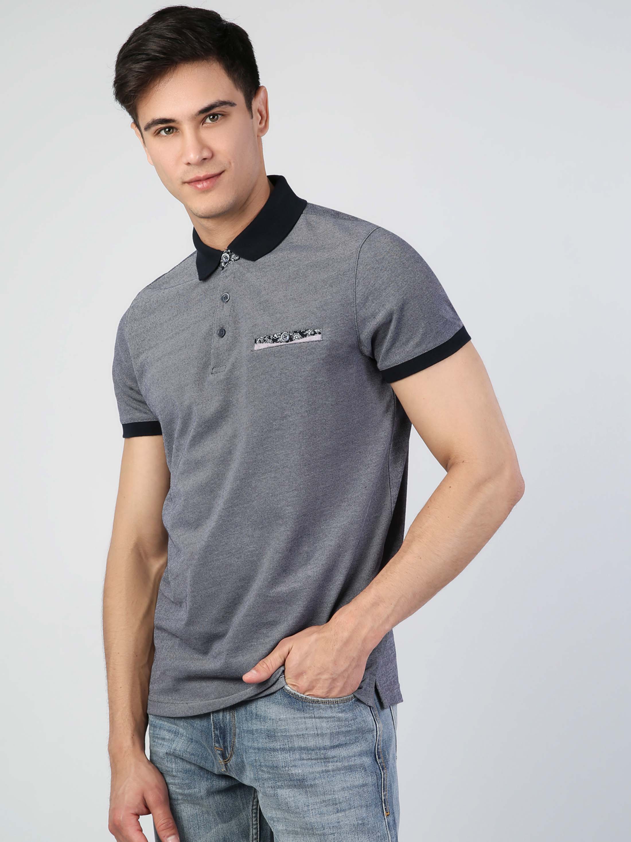 Afișați detalii pentru Tricou Polo Cu Maneca Scurta De Barbati Albastru Marin Regular Fit  Cl1036008