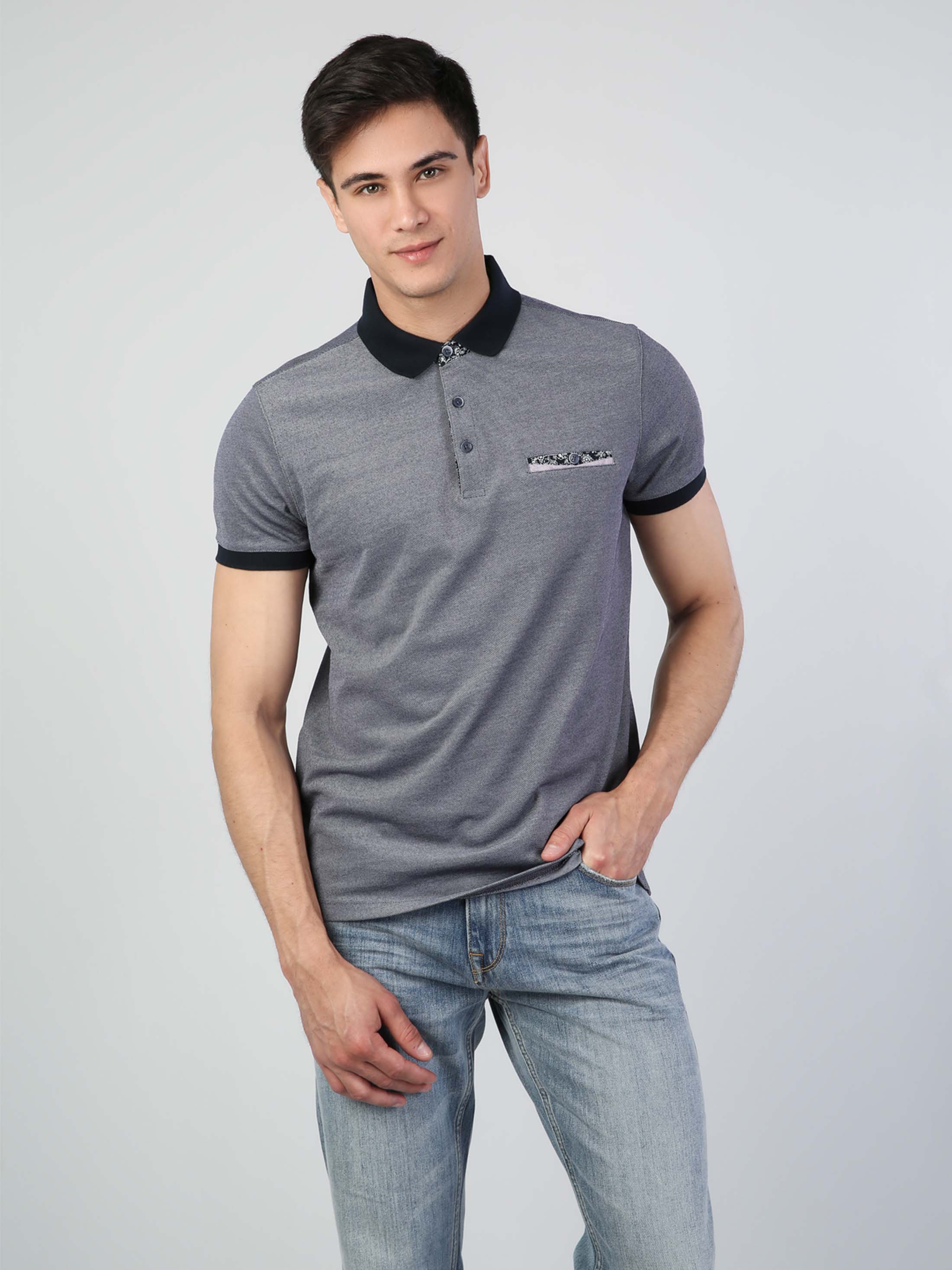 Afișați detalii pentru Tricou Polo Cu Maneca Scurta De Barbati Albastru Marin Regular Fit  Cl1036008