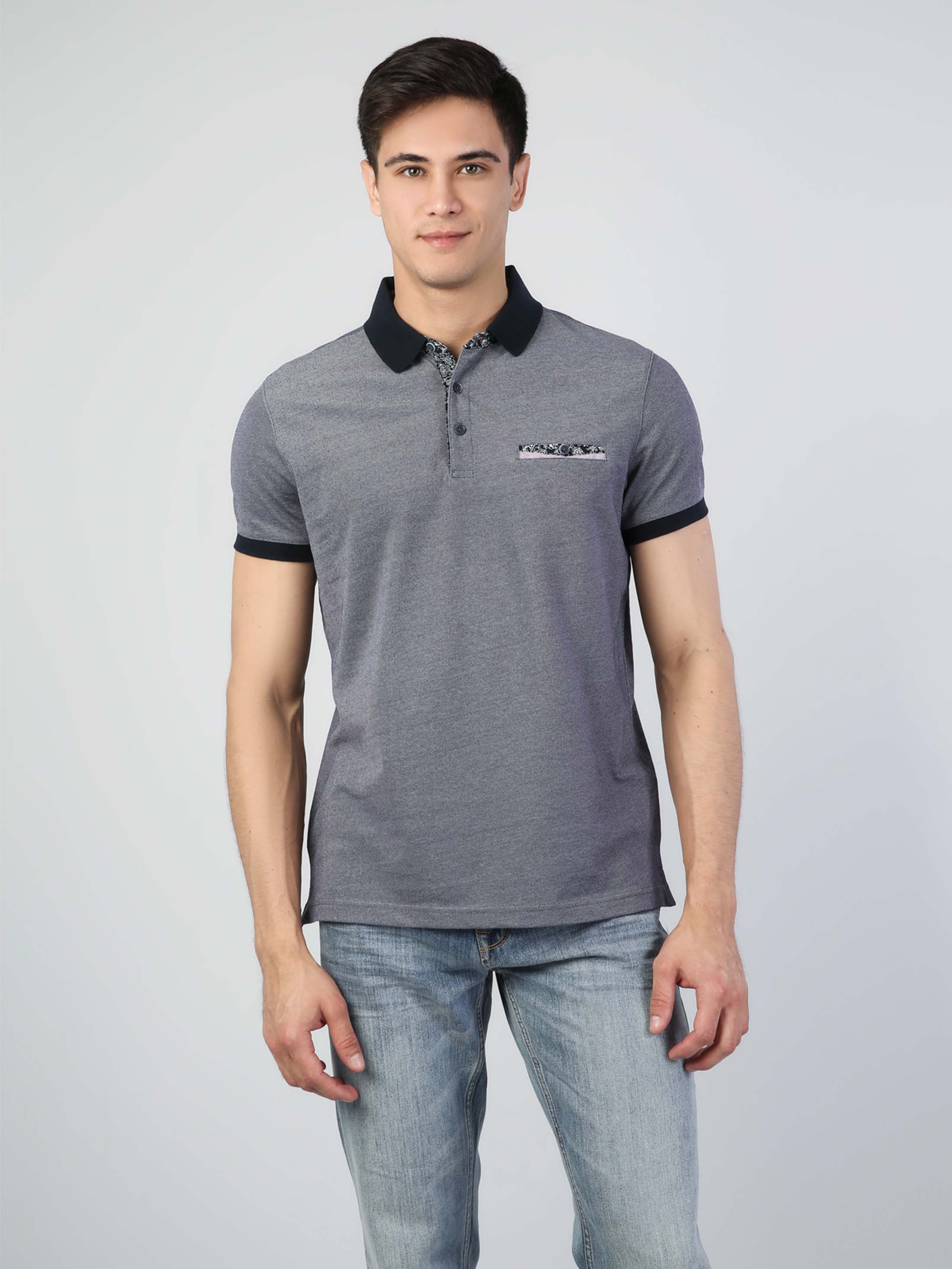 Afișați detalii pentru Tricou Polo Cu Maneca Scurta De Barbati Albastru Marin Regular Fit  Cl1036008