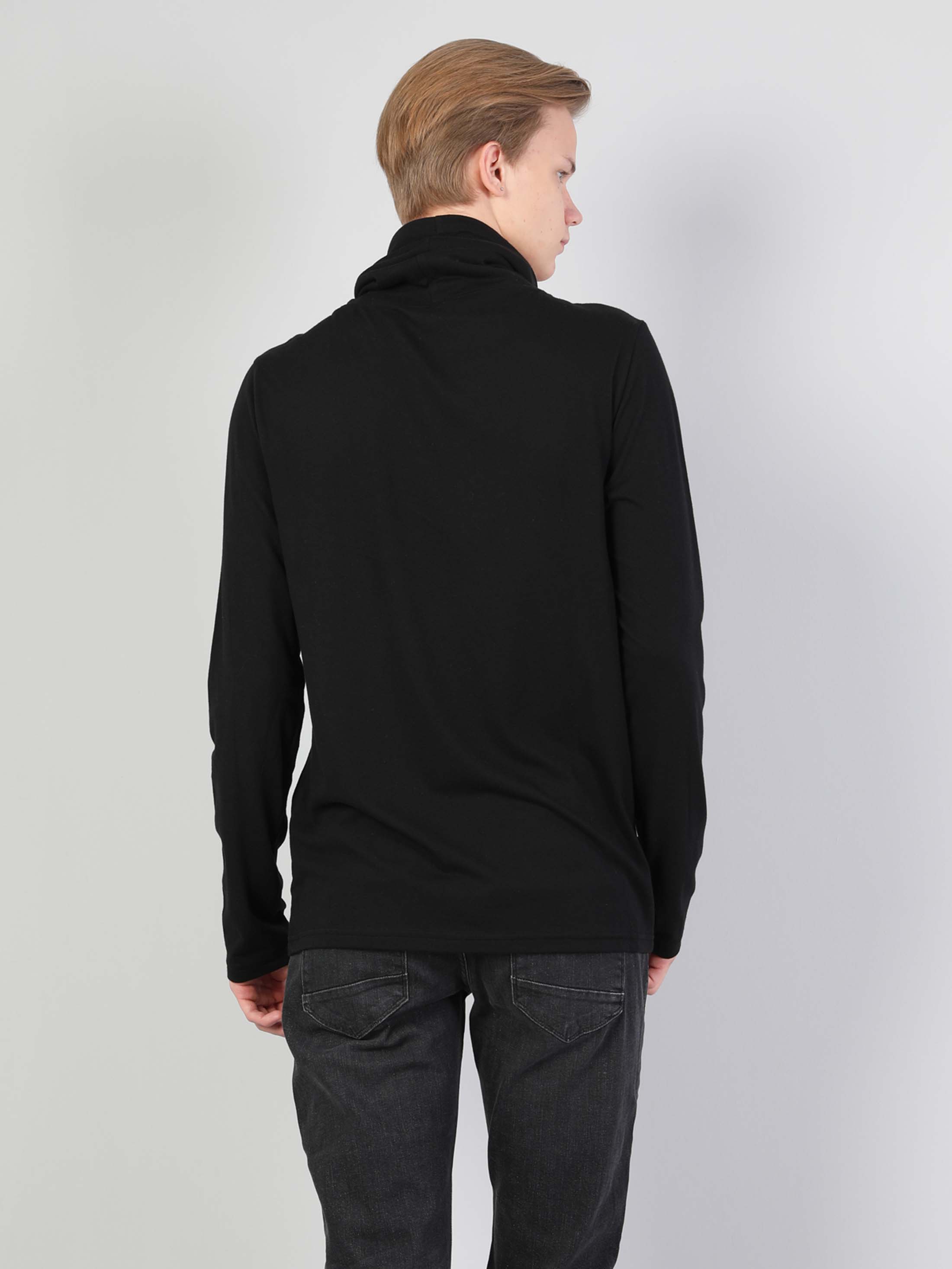 Afișați detalii pentru Regular Fit Half Turtleneck Tricou Negru Cu Mânecă Lungă Pentru Bărbați