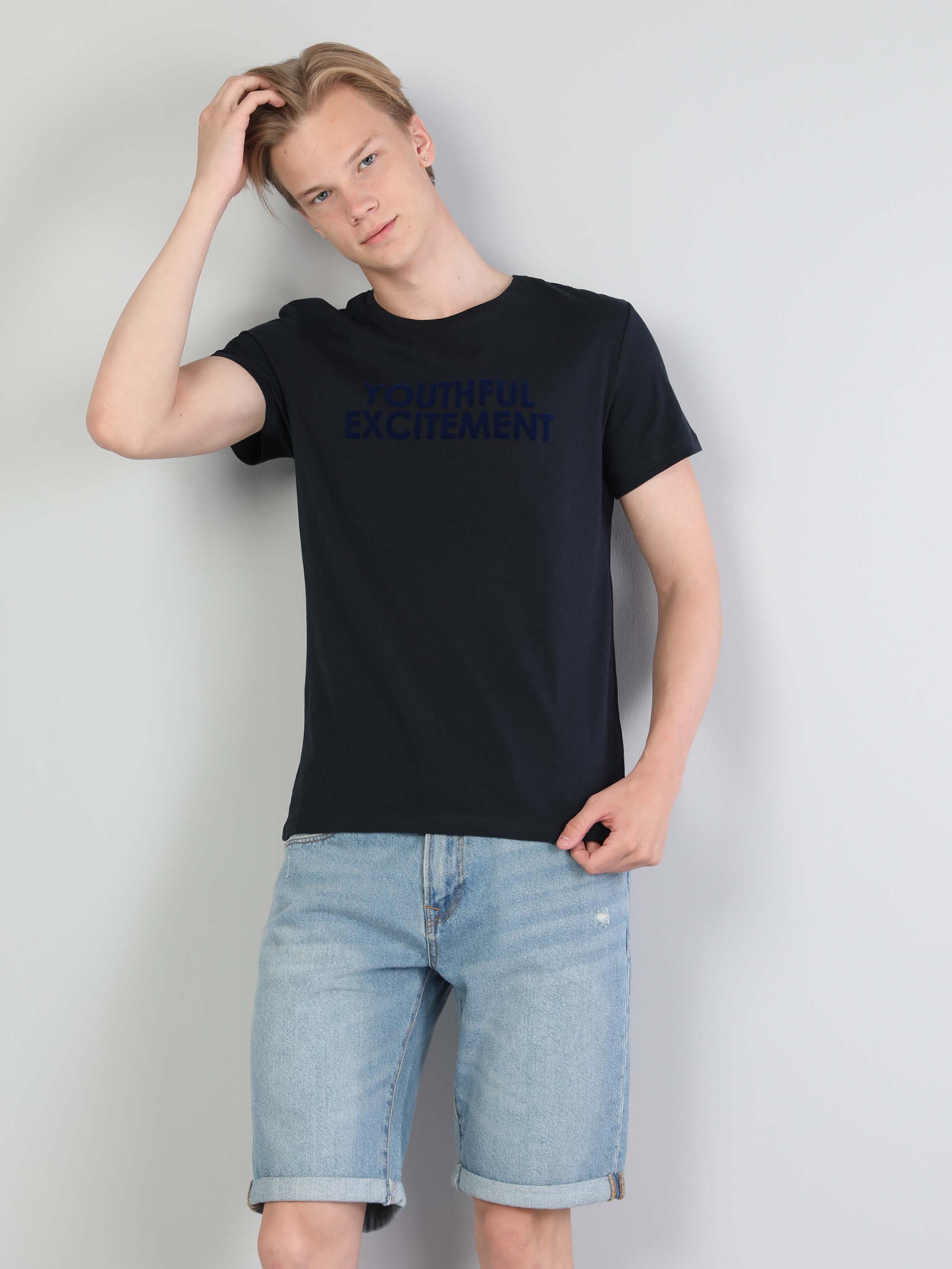 Afișați detalii pentru Tricou Cu Maneca Scurta De Barbati Albastru Marin Regular Fit  Cl1046954