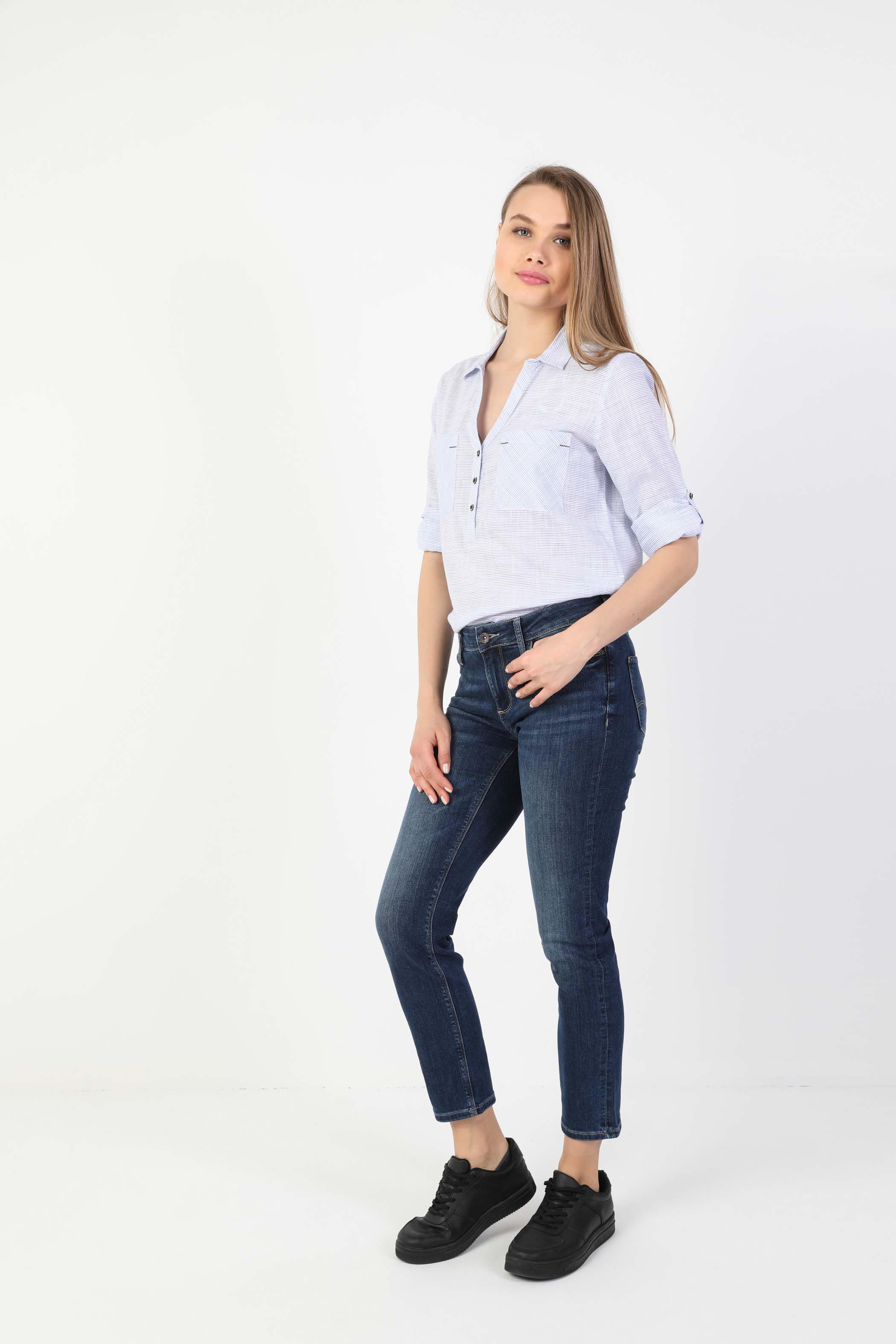 Afișați detalii pentru Pantaloni De Dama Albastru Slim Fit 703 Carla Cl1046187