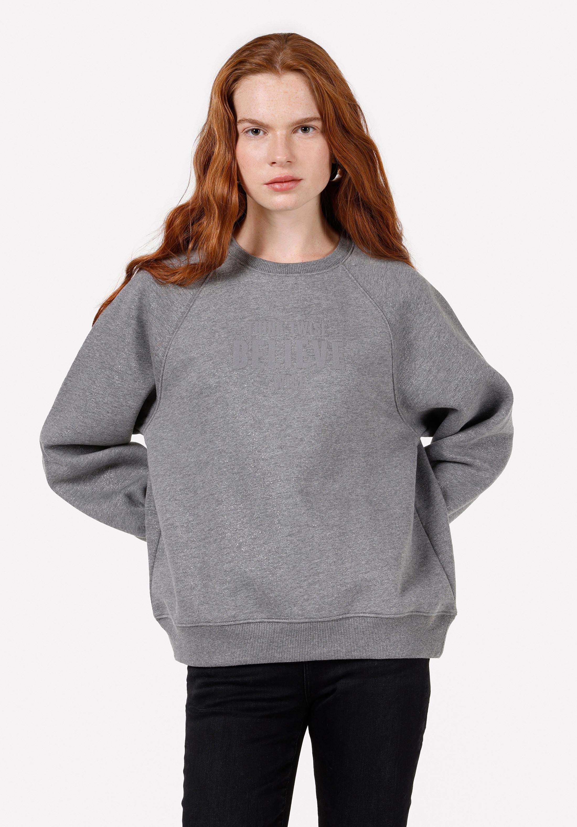 Afișați detalii pentru Regular Fit Round Collar Imprimat Hanorac Gri Pentru Femei