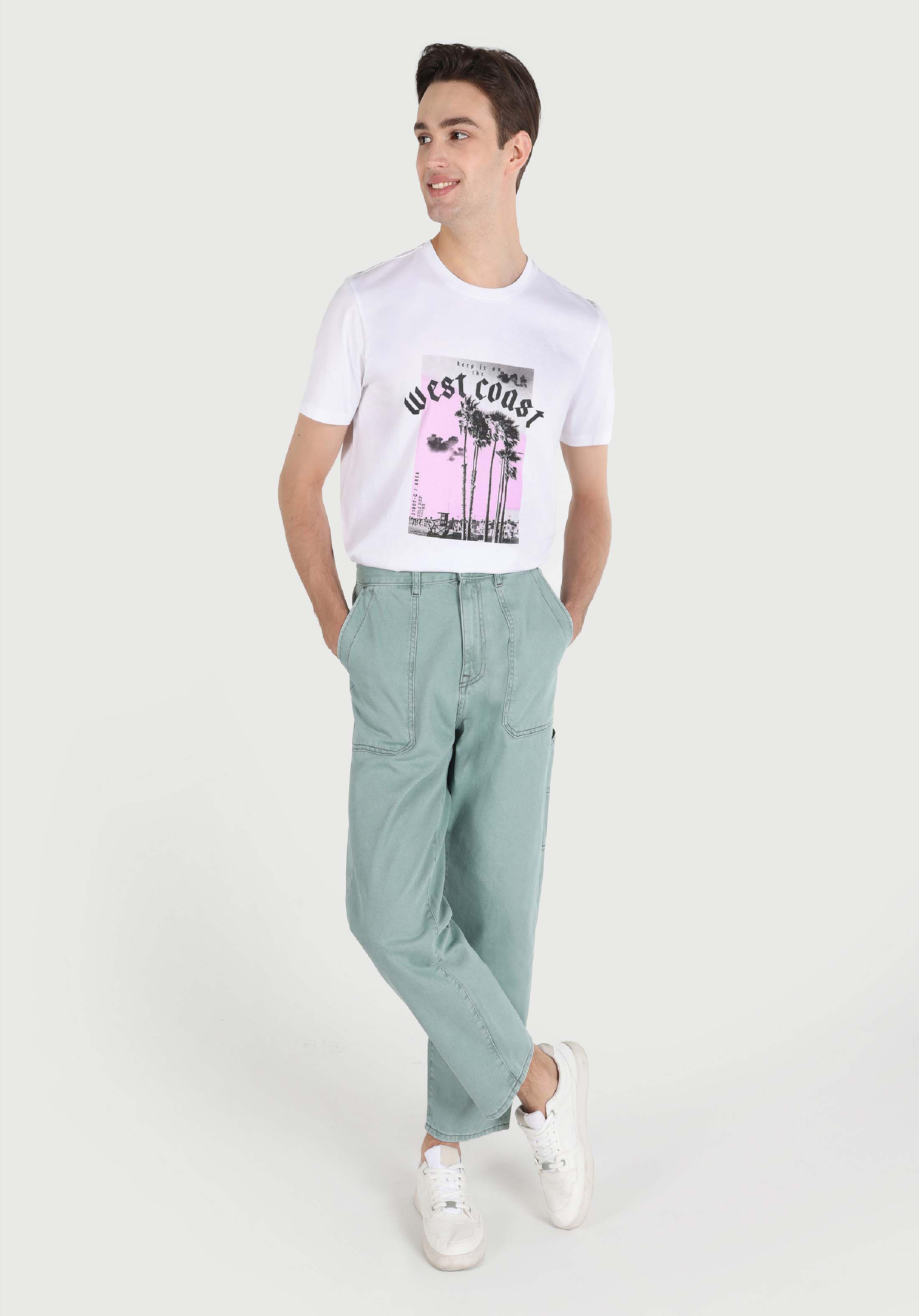 Afișați detalii pentru Worker Fit Mid Waist Straight Leg Blugi Verzi Pentru Bărbați