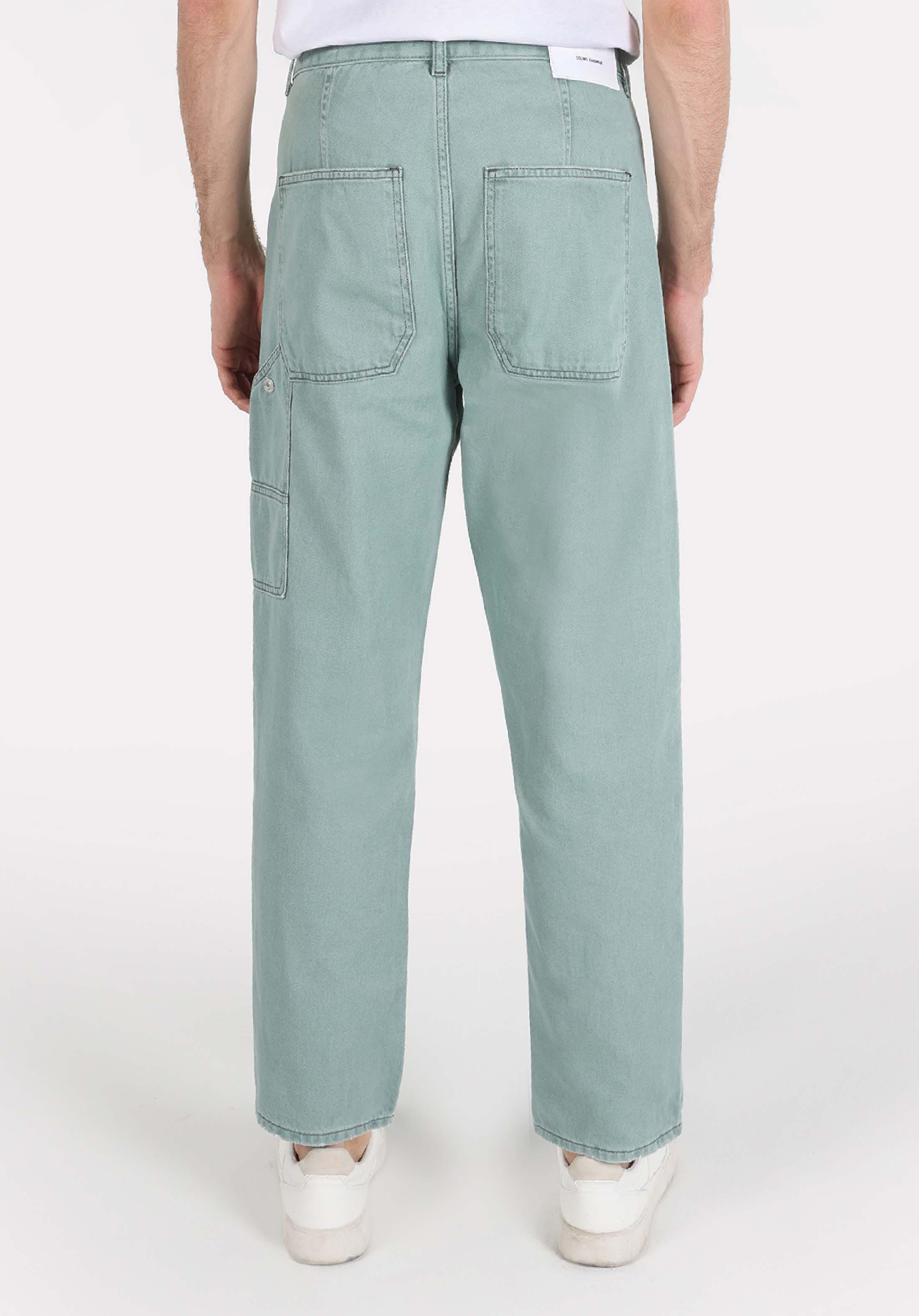 Afișați detalii pentru Worker Fit Mid Waist Straight Leg Blugi Verzi Pentru Bărbați