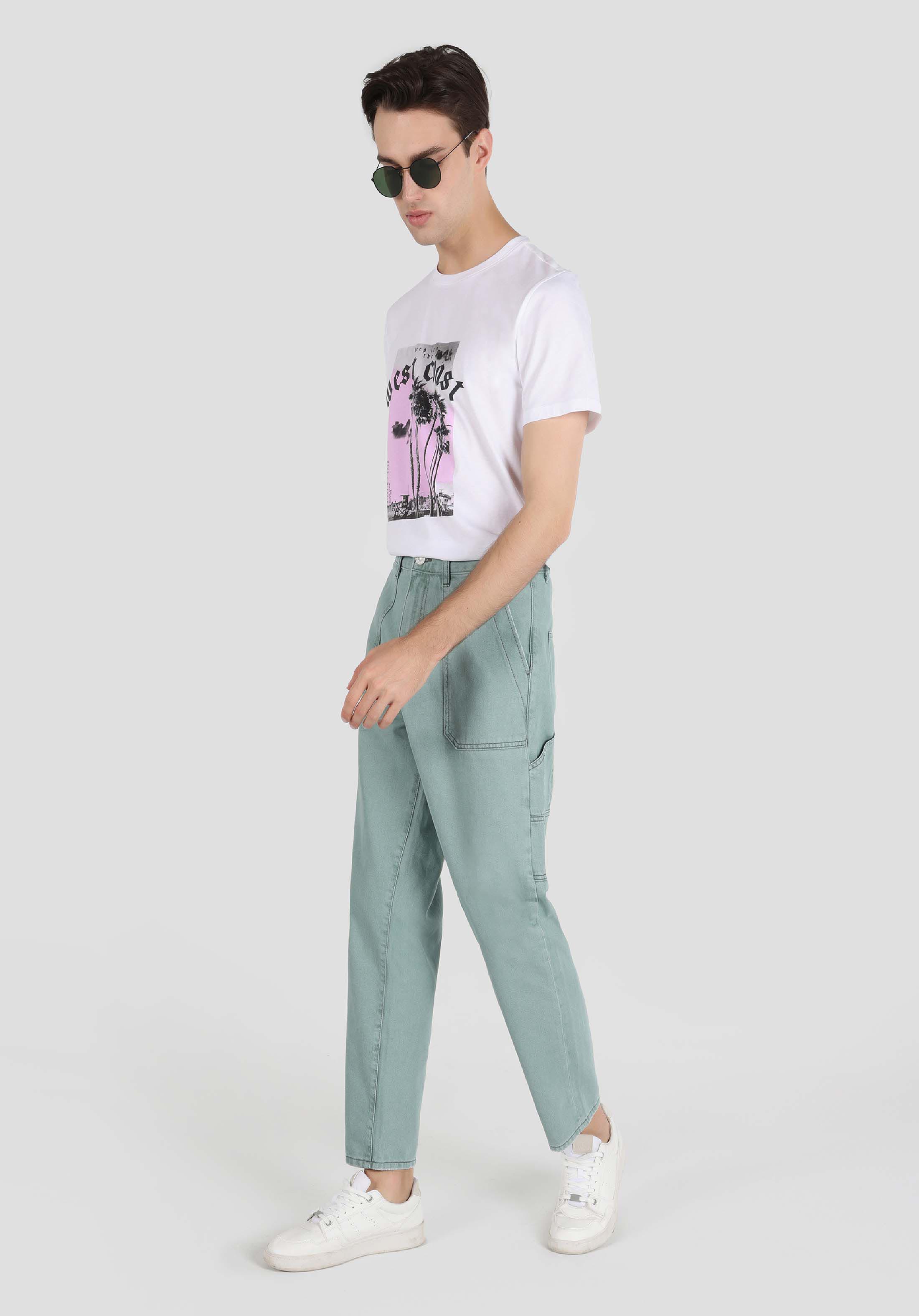 Afișați detalii pentru Worker Fit Mid Waist Straight Leg Blugi Verzi Pentru Bărbați