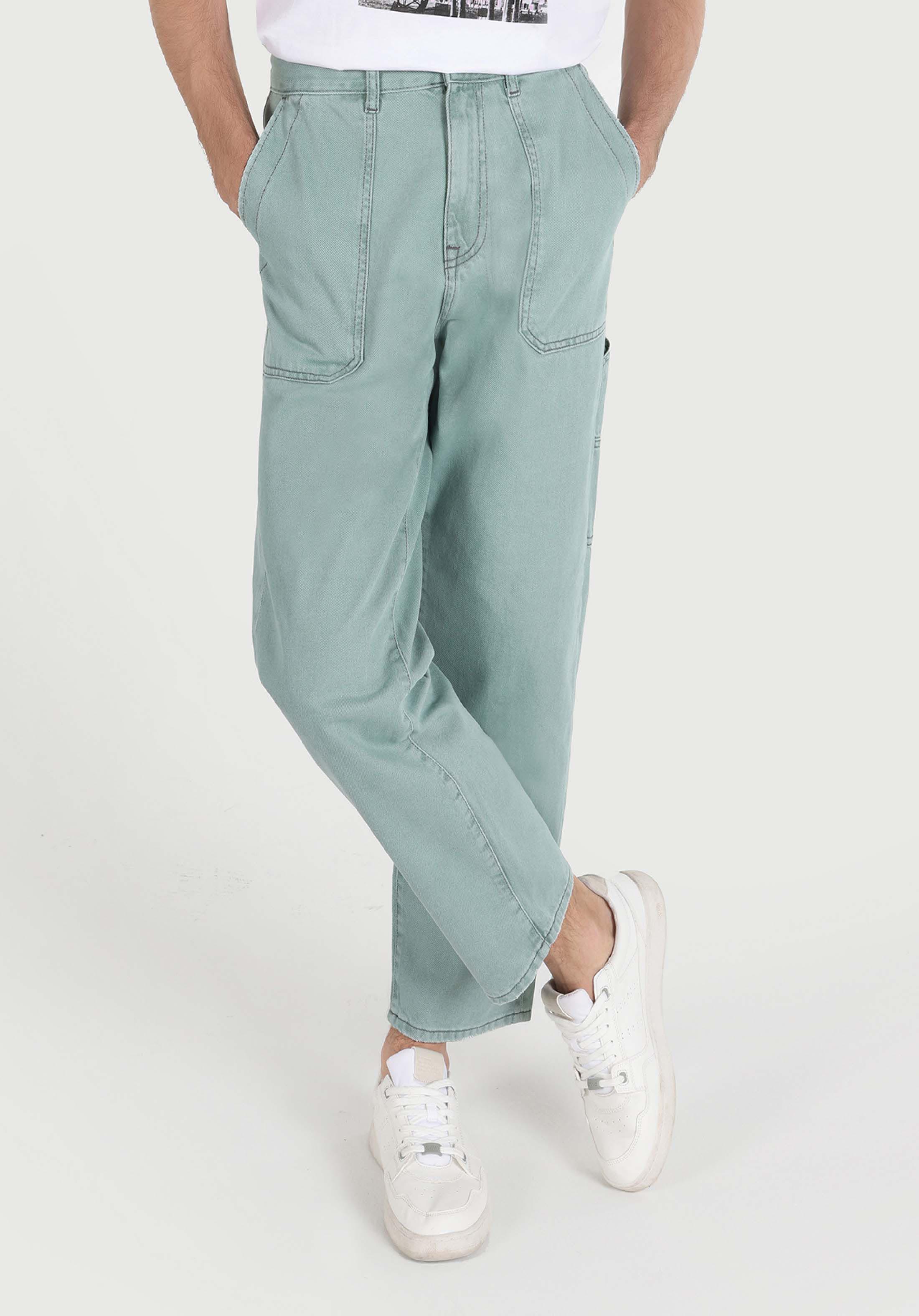 Afișați detalii pentru Worker Fit Mid Waist Straight Leg Blugi Verzi Pentru Bărbați