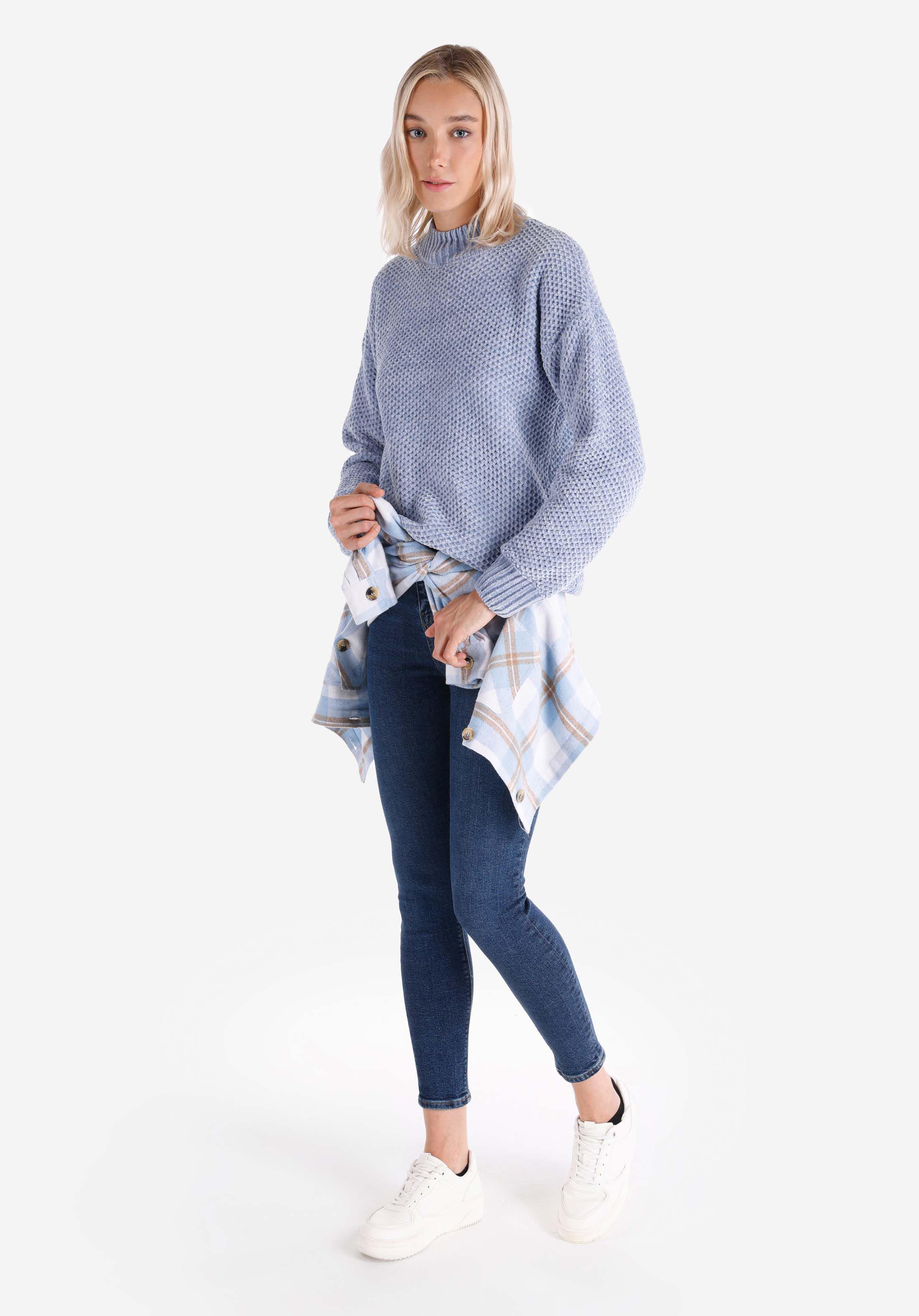 Afișați detalii pentru Regular Fit Round Neck Drept Pulover Albastru Pentru Femei