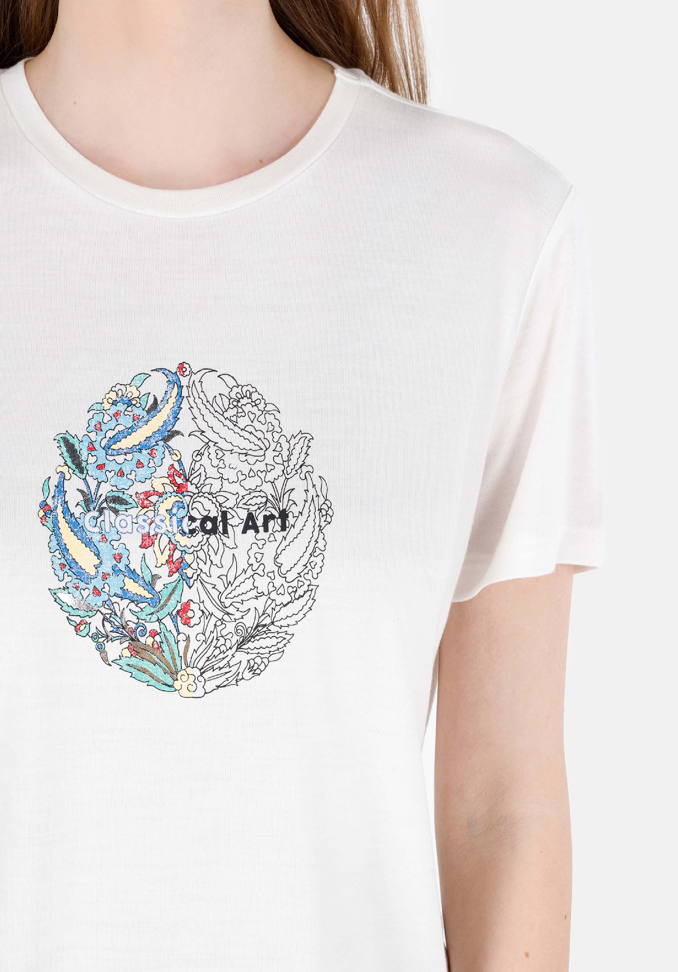 Afișați detalii pentru Regular Fit Round Neck Imprimat Tricou Alb Cu Mânecă Scurtă Pentru Femei