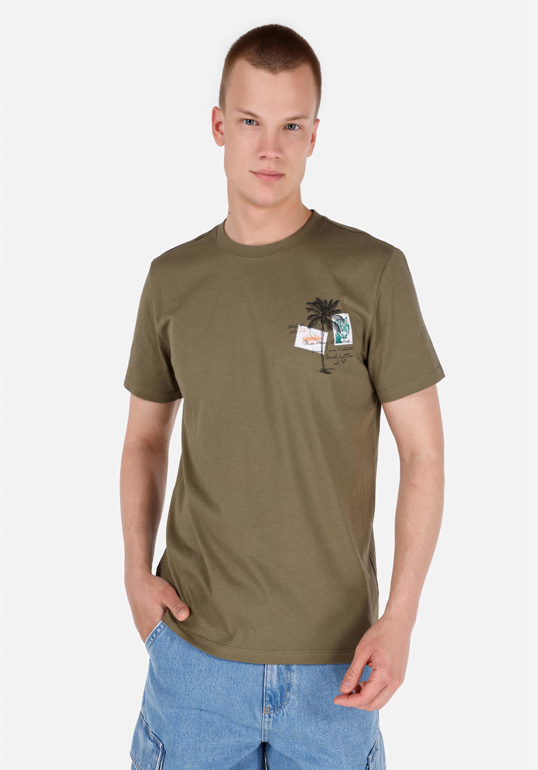 Afișați detalii pentru Regular Fit Round Neck Drept Bărbați Verde Tricou Cu Mânecă Scurtă