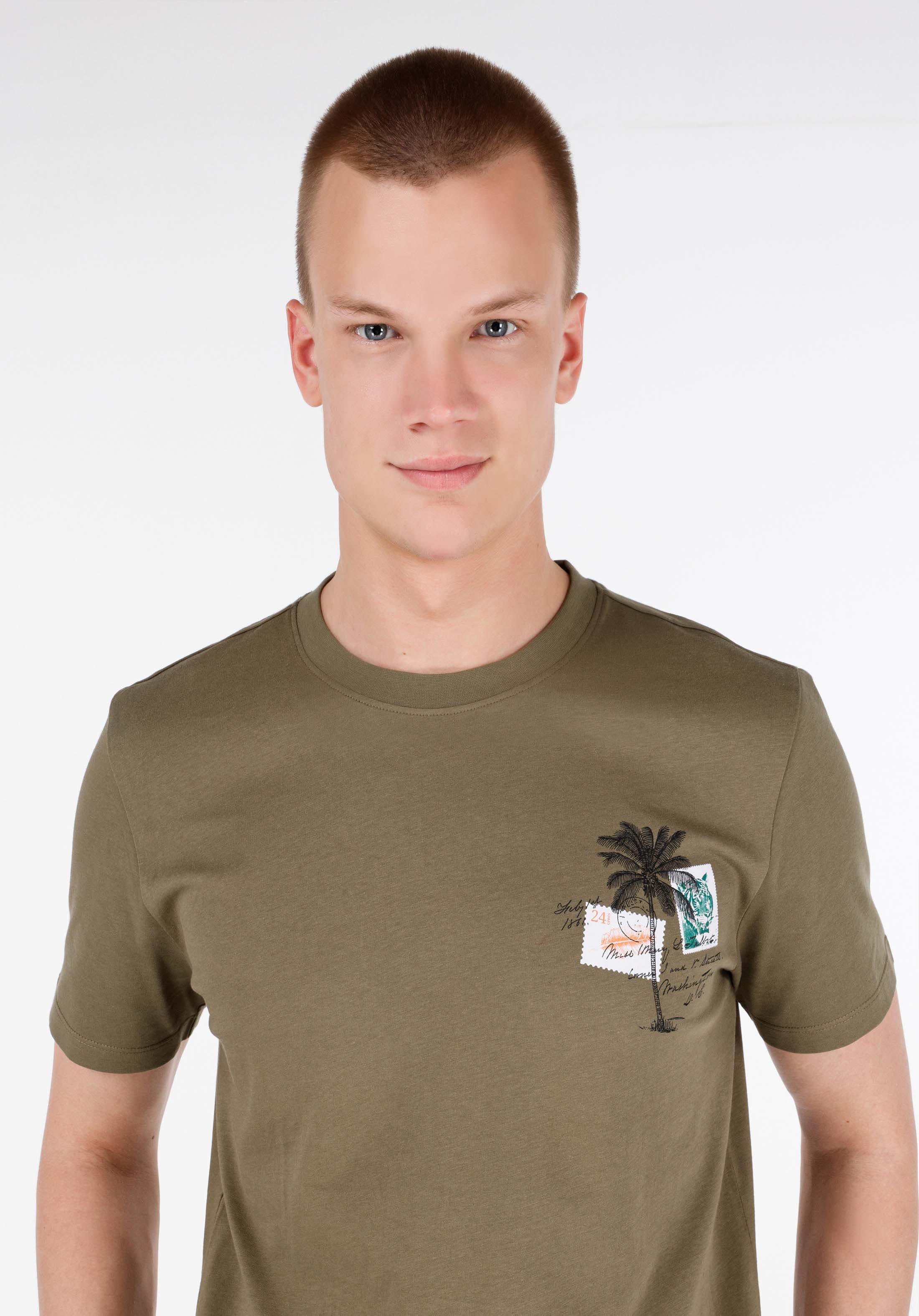 Afișați detalii pentru Regular Fit Round Neck Drept Bărbați Verde Tricou Cu Mânecă Scurtă