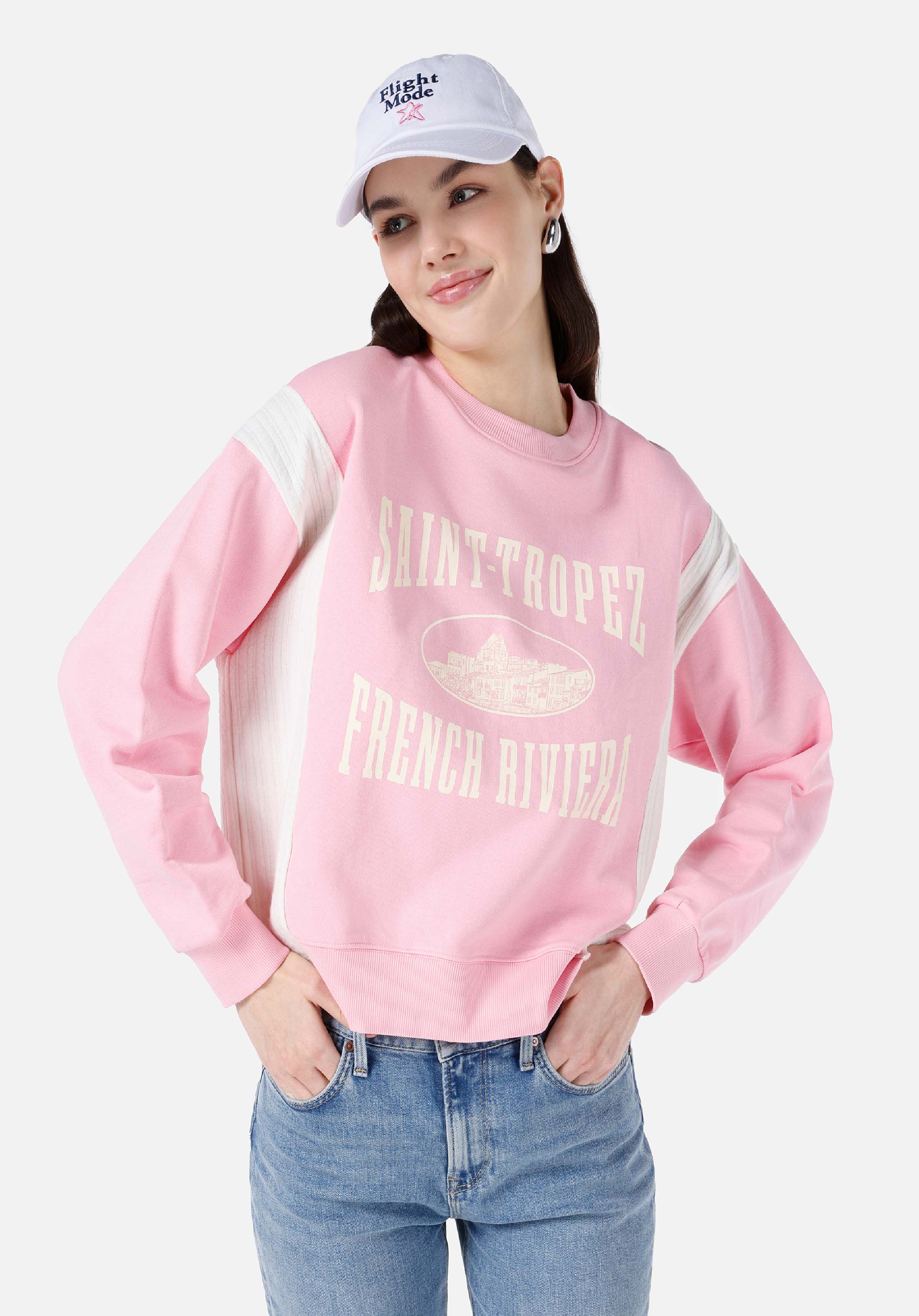 Afișați detalii pentru Regular Fit Round Neck Imprimat Roz Hanorac Pentru Femei