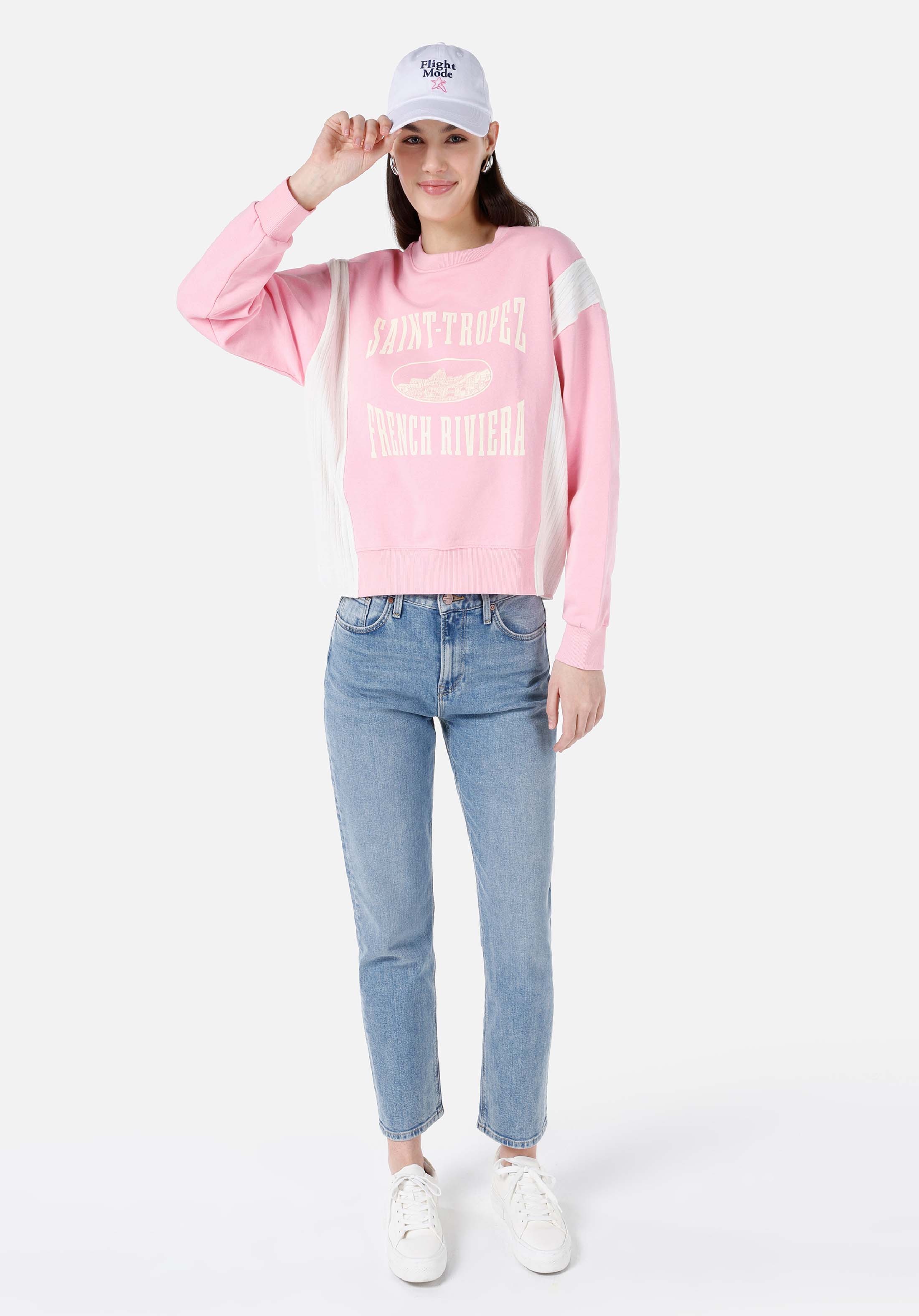 Afișați detalii pentru Regular Fit Round Neck Imprimat Roz Hanorac Pentru Femei