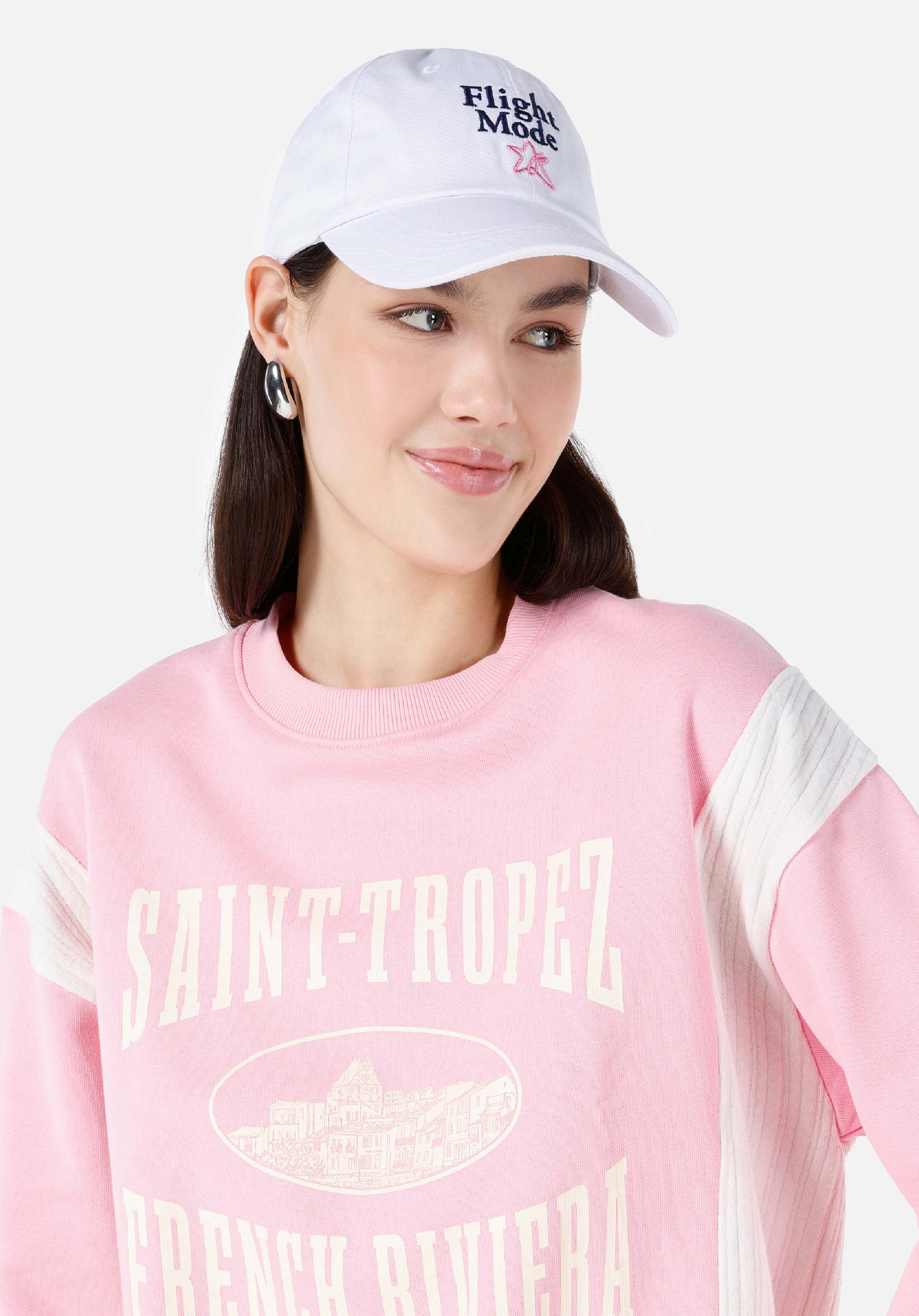 Afișați detalii pentru Regular Fit Round Neck Imprimat Roz Hanorac Pentru Femei