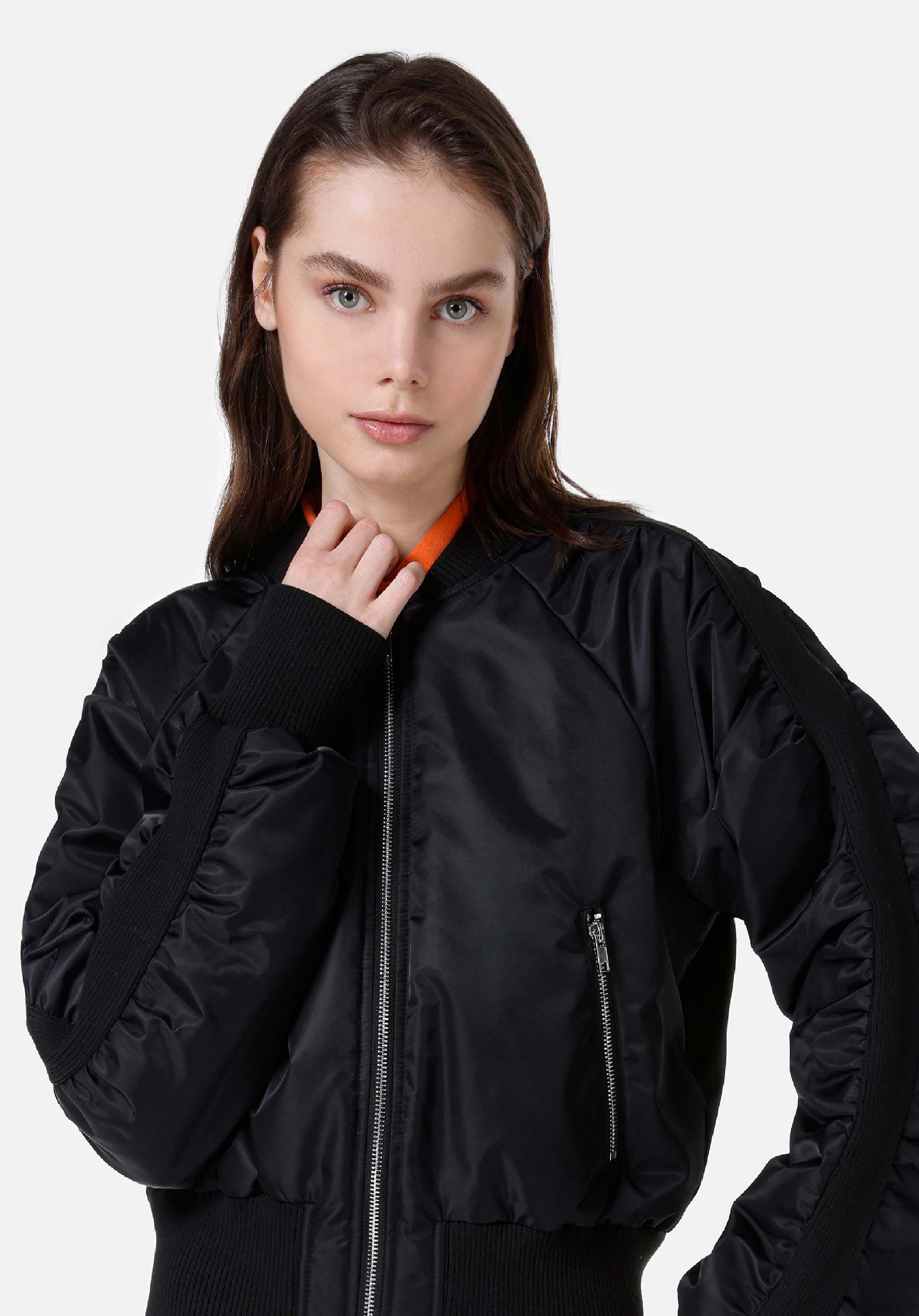 Afișați detalii pentru Regular Fit Dominant Collar Fermoar Căptușit Negru Pentru Femei Palton Negru