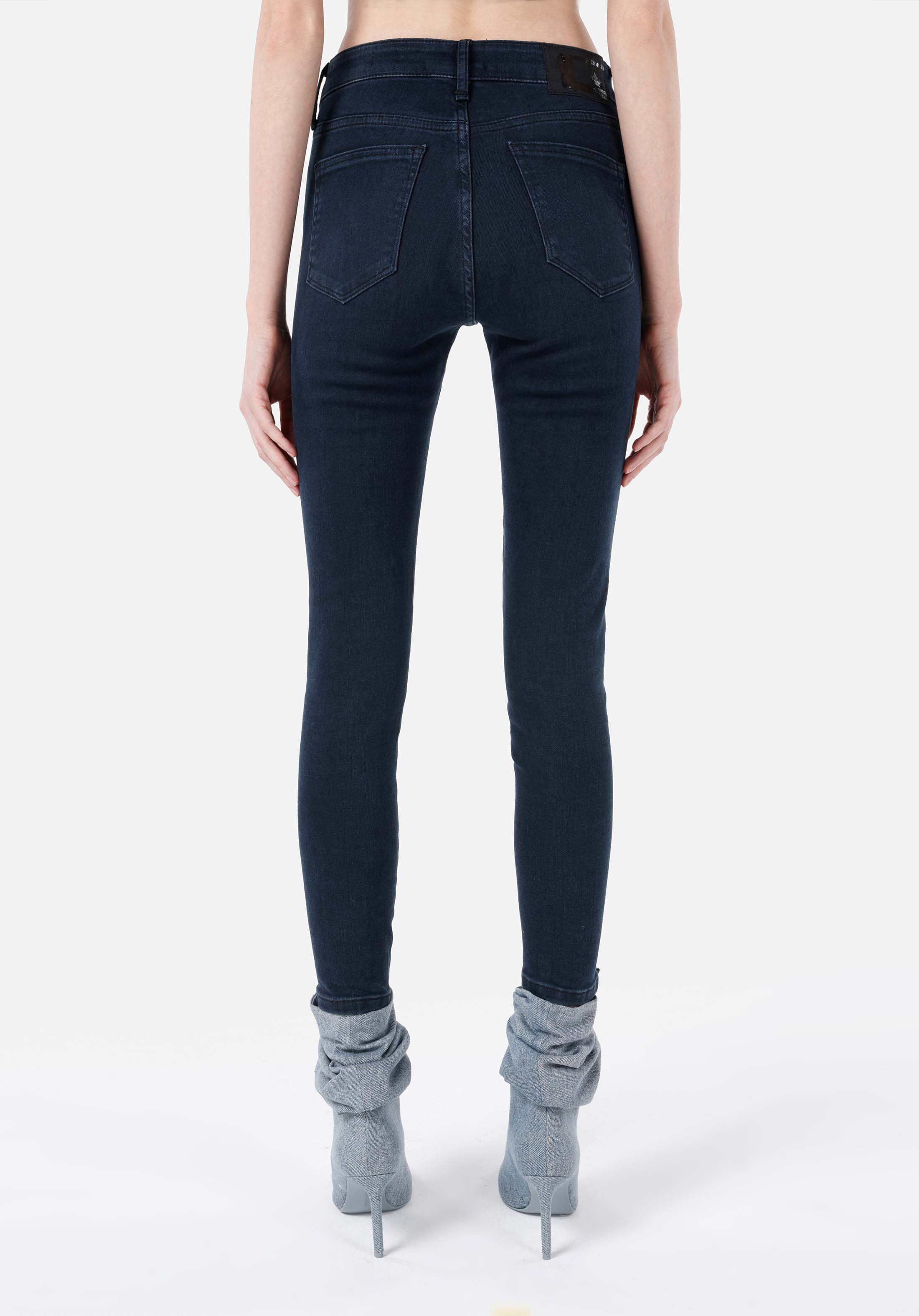 Afișați detalii pentru Skinny Fit Talie Medie Super Narrow Leg Blugi İndigo Pentru Femei