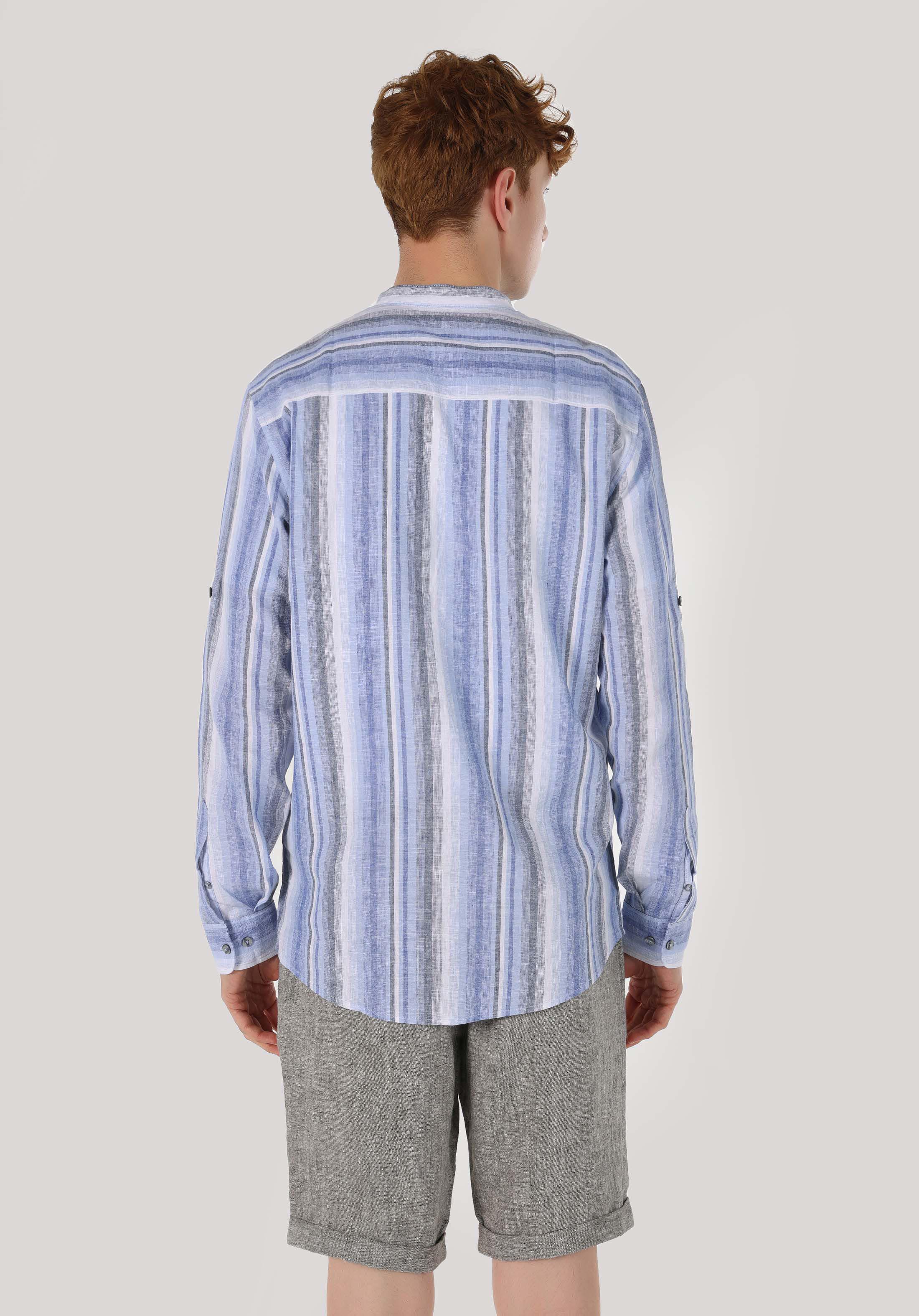 Afișați detalii pentru Regular Fit Dominant Collar Dungi Cămașă Cu Mânecă Lungă Bleumarin Pentru Bărbați
