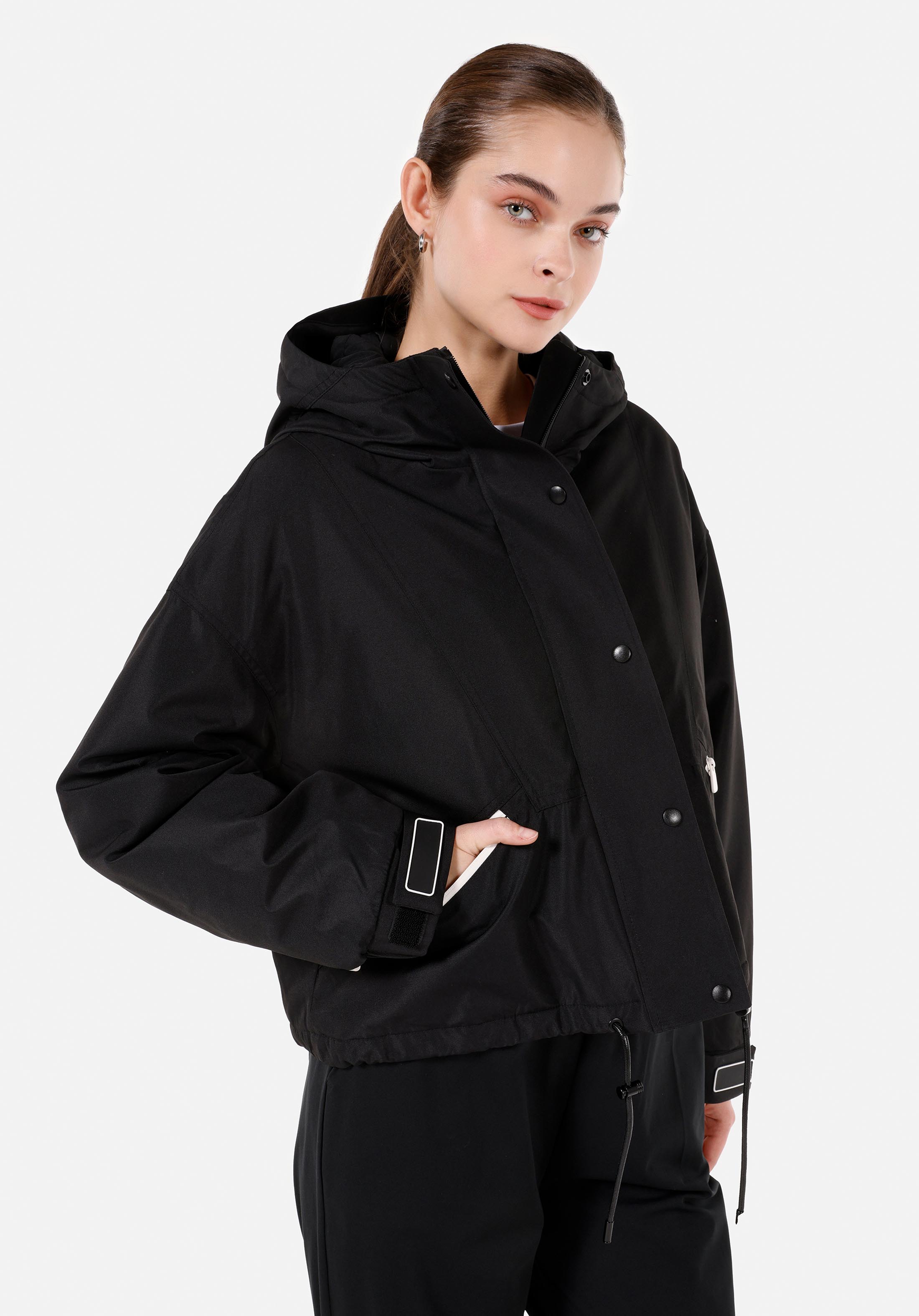 Afișați detalii pentru Palton Negru Pentru Femei Cu Glugă Regular Fit