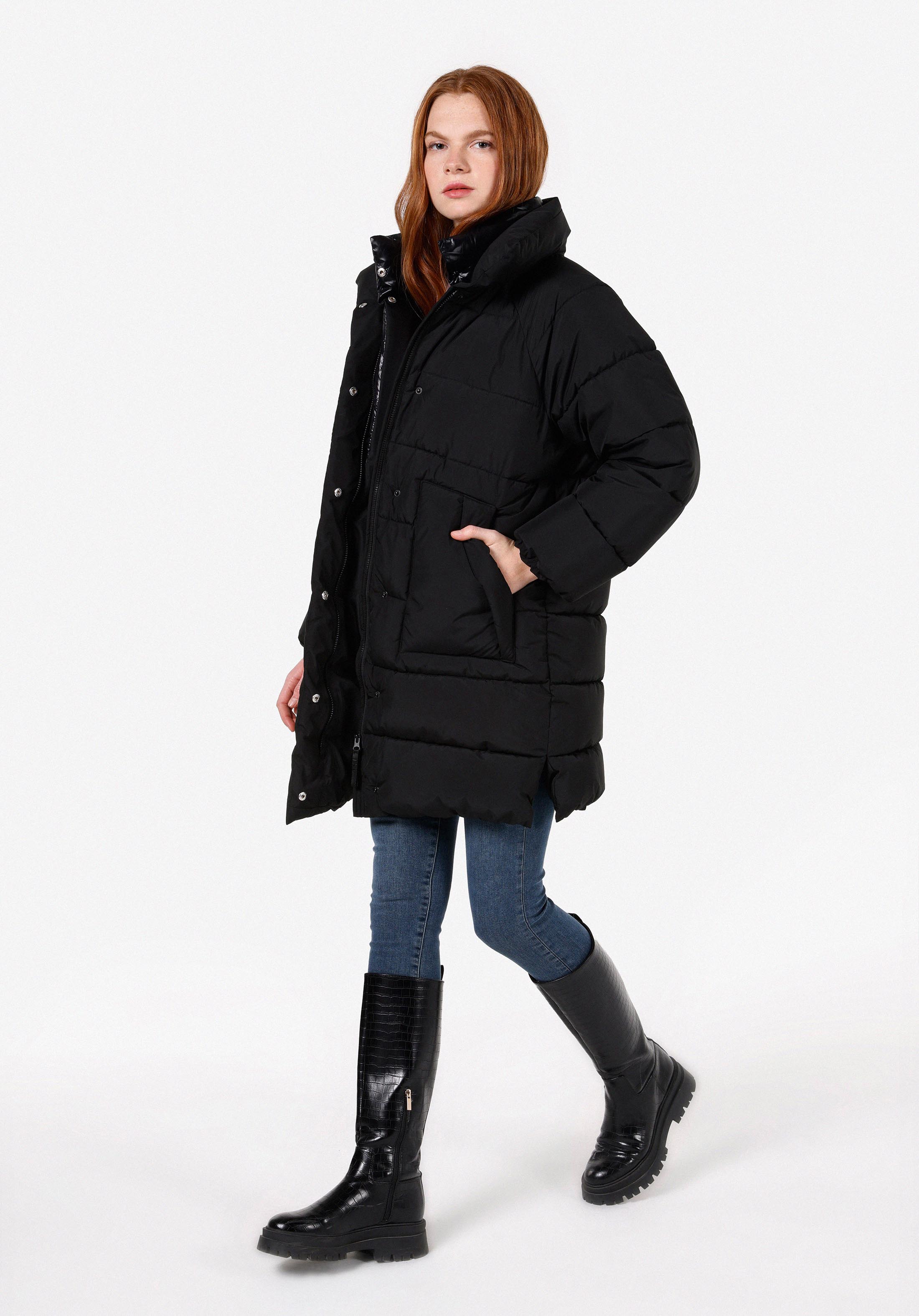 Afișați detalii pentru Palton Negru Pentru Femei Cu Glugă Regular Fit