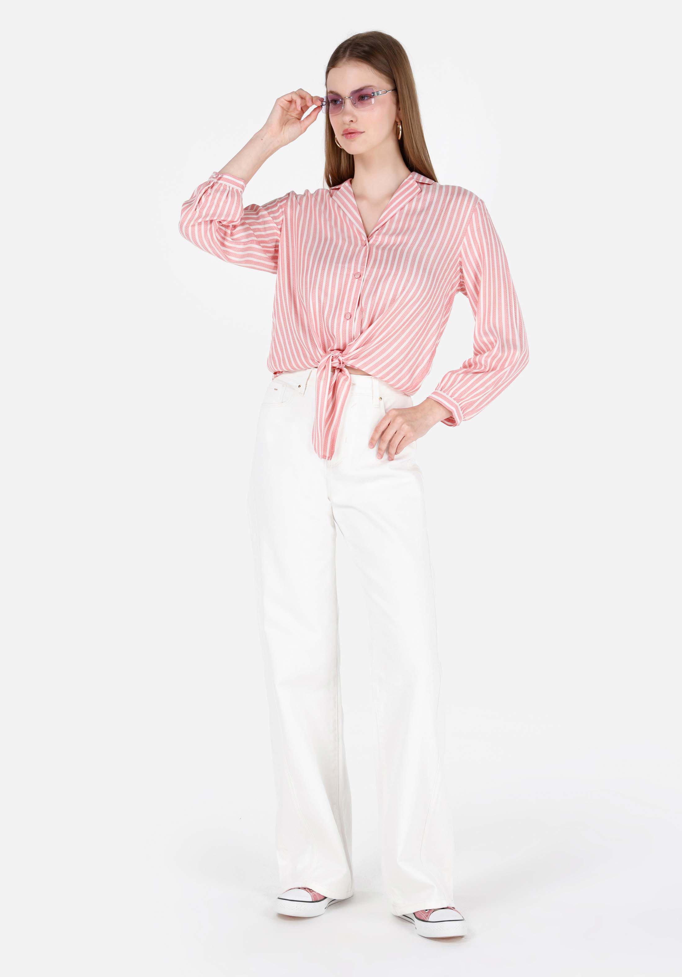 Afișați detalii pentru Regular Fit Cămașă Cu Dungi Cămașă Roșie Cu Mânecă 3/4 Pentru Femei