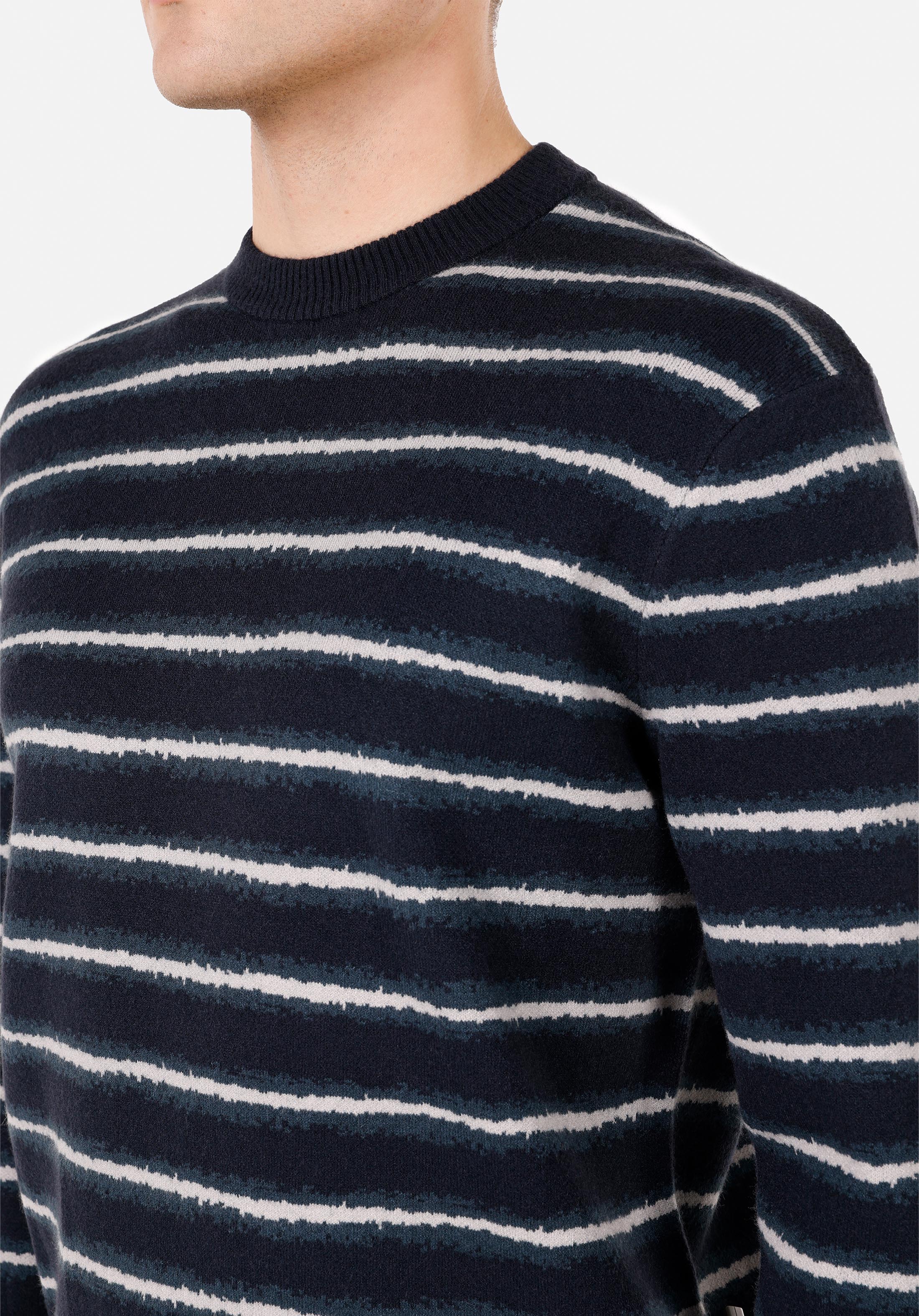Afișați detalii pentru Pulover Regular Fit Round Neck Striped Bleumarin Pentru Bărbați