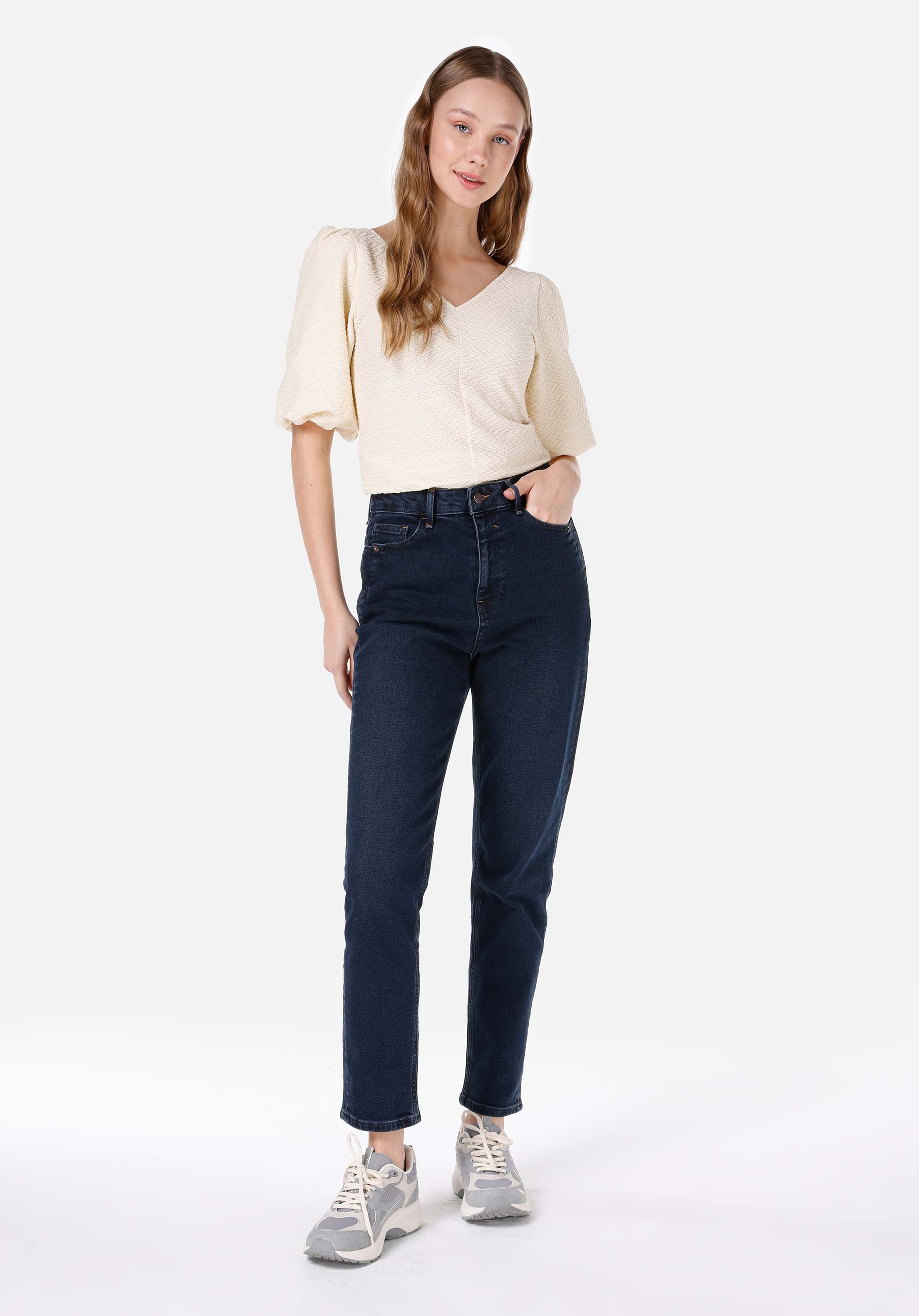 Afișați detalii pentru Pantaloni De Dama Albastru Inchis Mom Fit 896  Maria Cl1067226