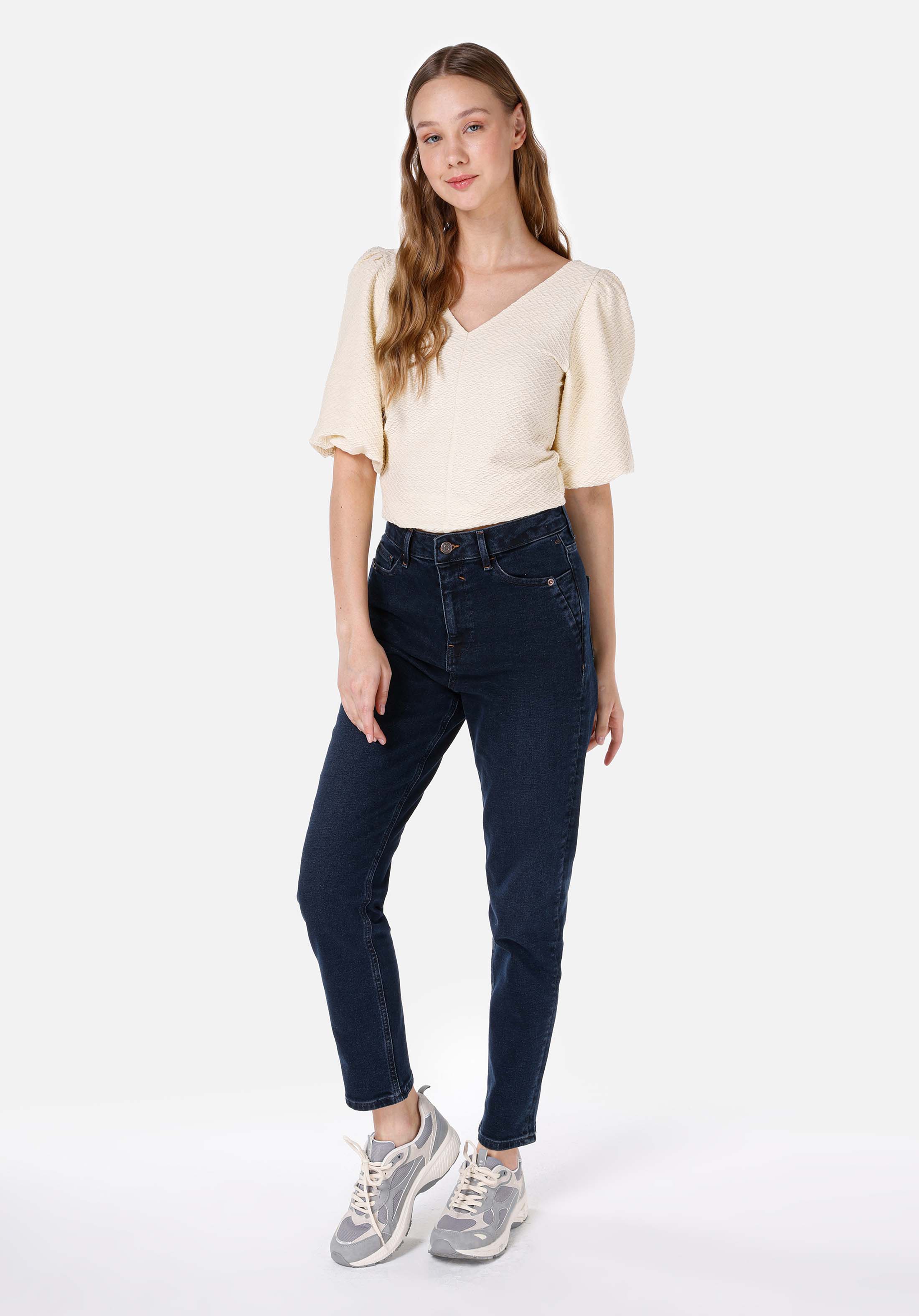 Afișați detalii pentru Pantaloni De Dama Albastru Inchis Mom Fit 896  Maria Cl1067226