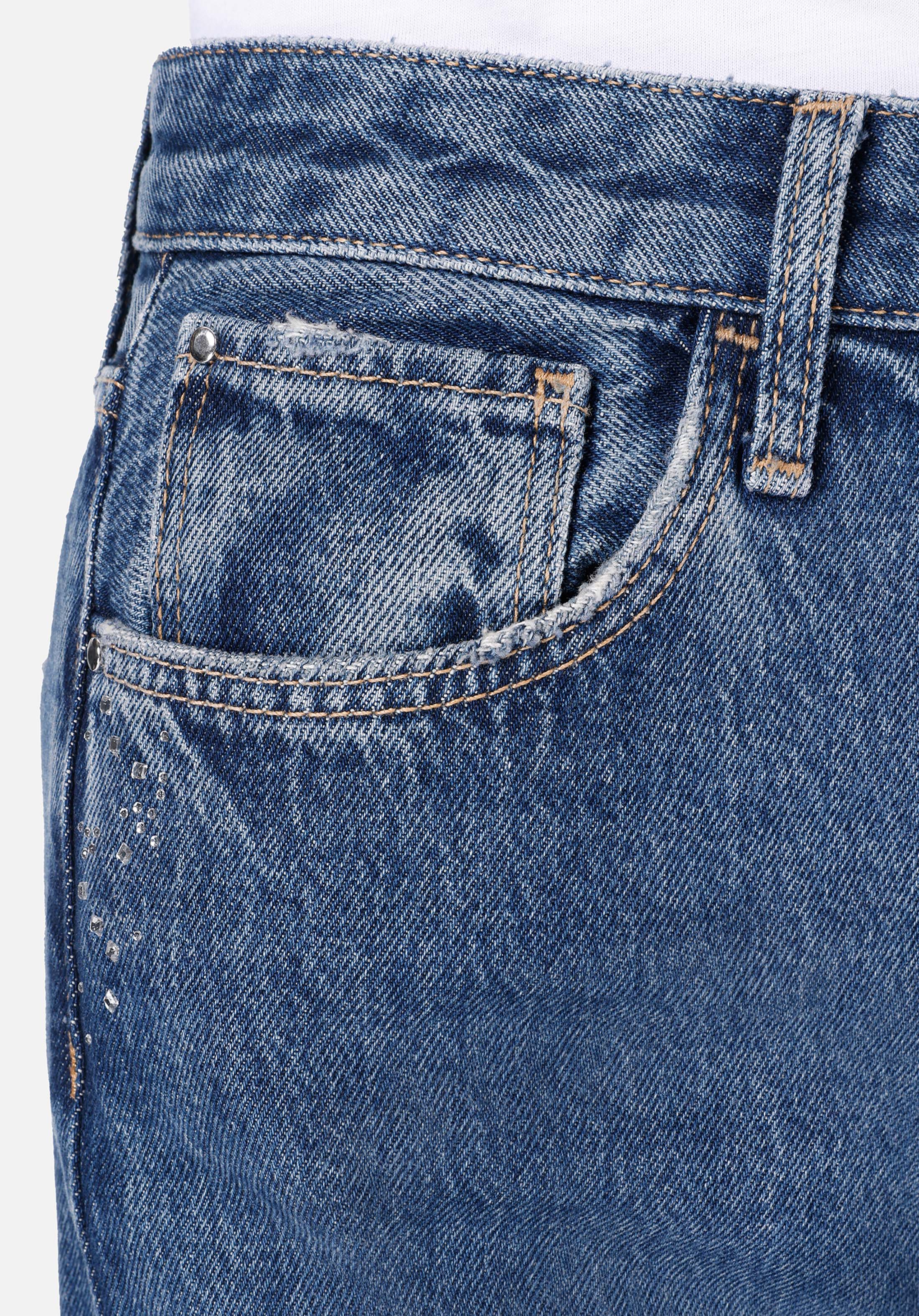 Afișați detalii pentru Regular Fit Talie Înaltă Picior Larg Blugi İndigo Pentru Femei