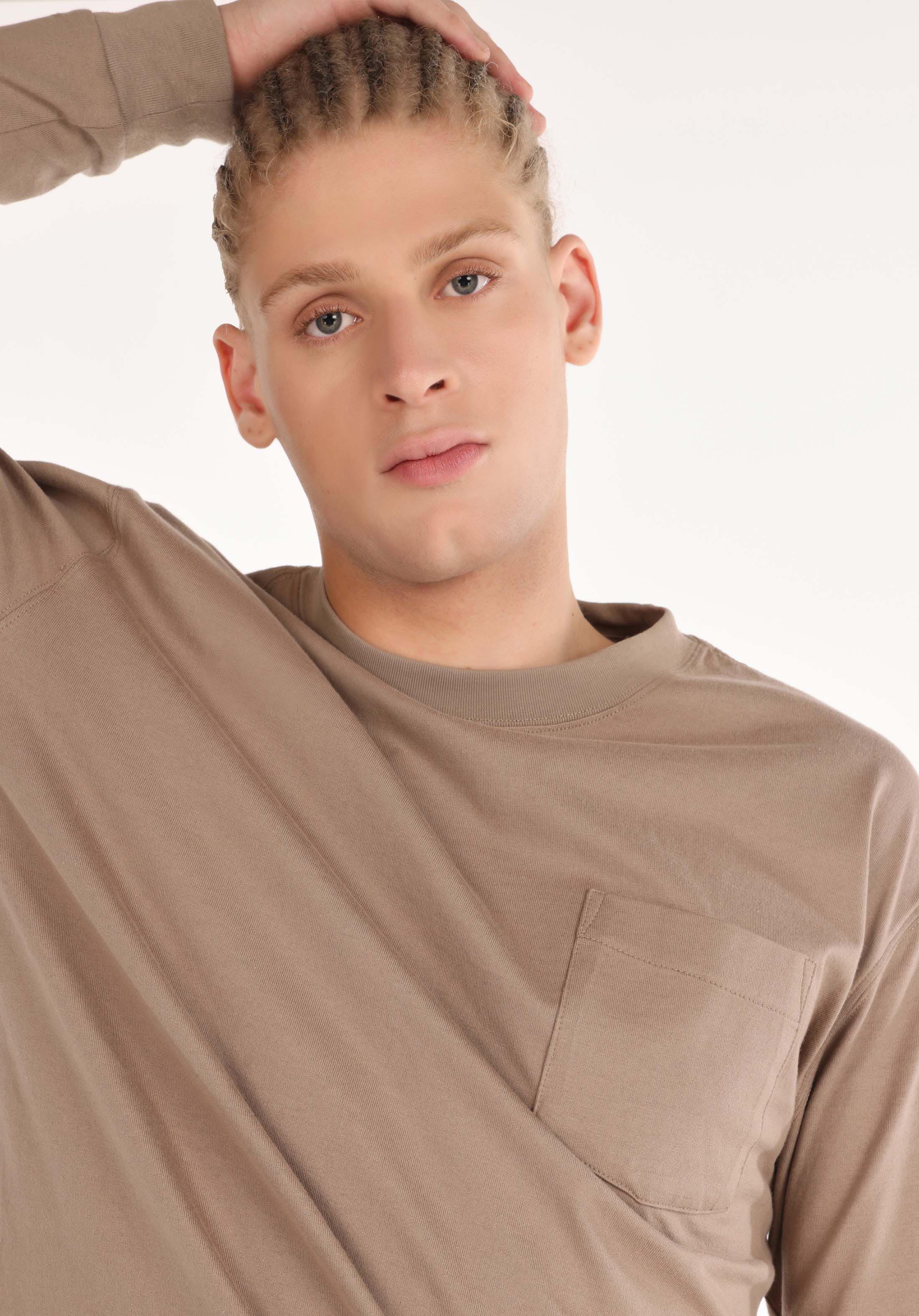 Afișați detalii pentru Tricou Cu Maneca Lunga De Barbati Bej Regular Fit  Cl1065666