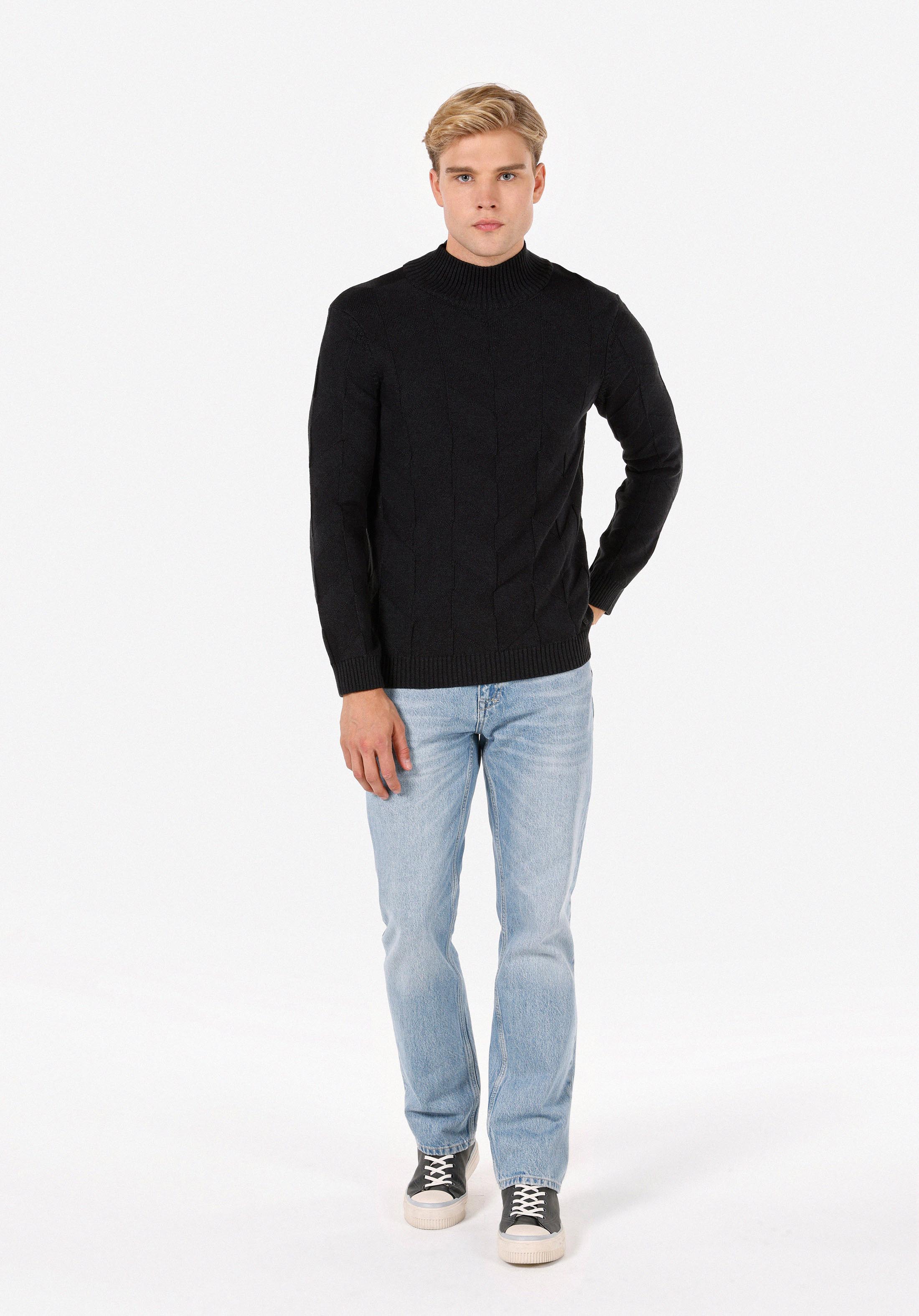 Afișați detalii pentru Pulover Slim Fit Turtle Neck Jacquard Pentru Bărbați Antracit