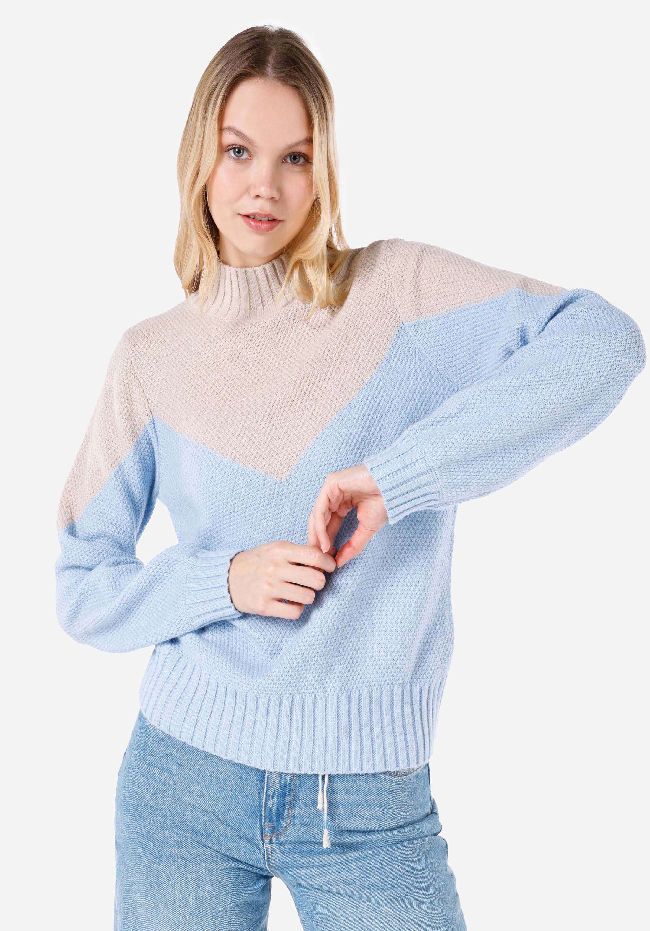 Afișați detalii pentru Regular Fit Stand Up Collar Pulover Albastru Pentru Femei