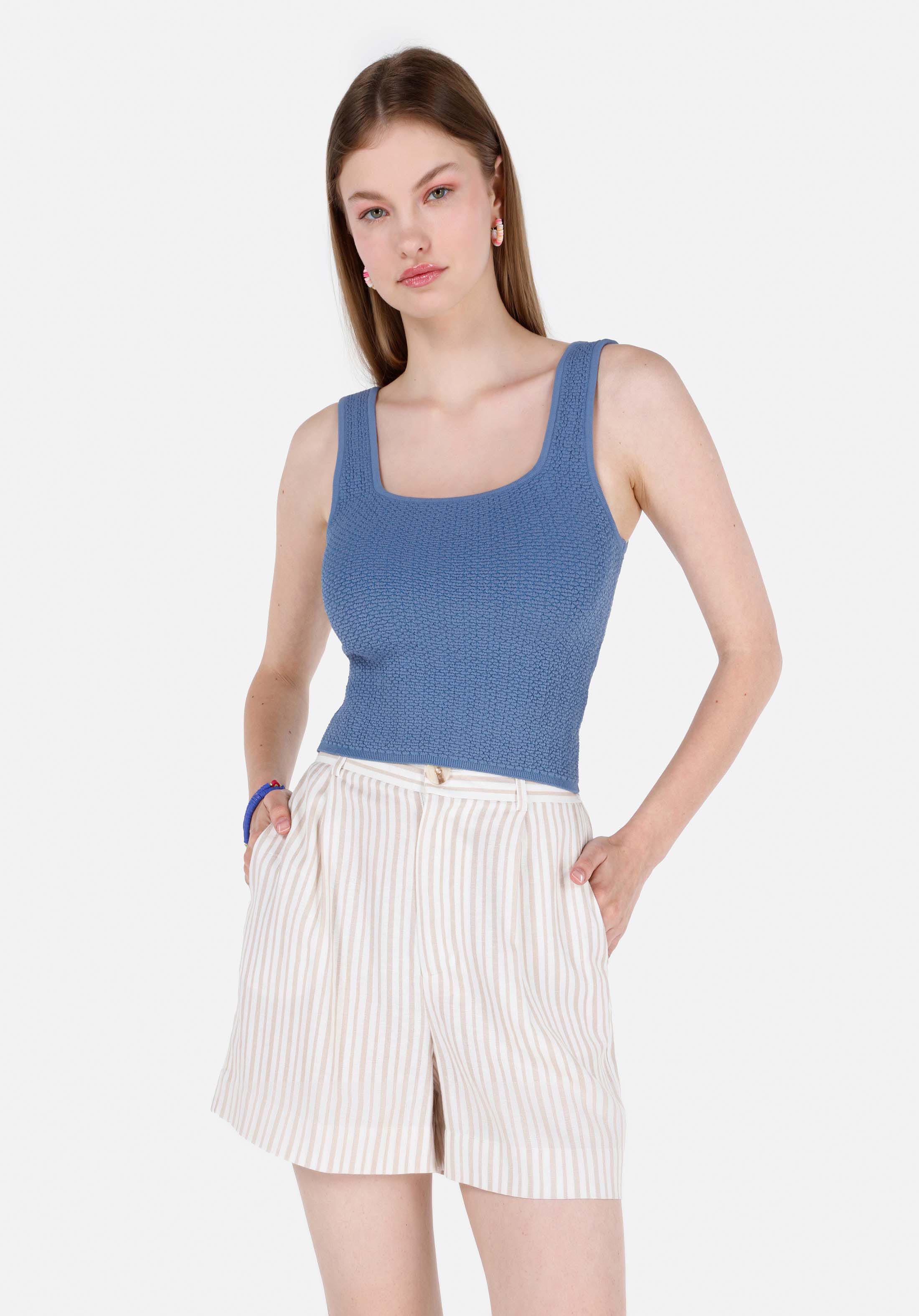 Afișați detalii pentru Pulover Cu Mâneci Scurte De Dama Albastru Slim Fit  Cl1069394