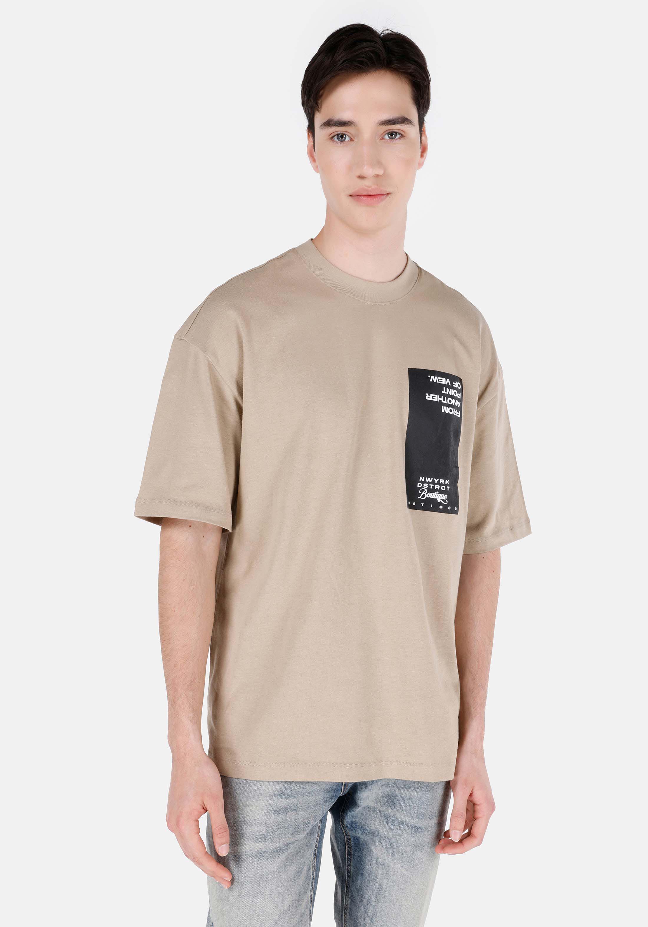 Afișați detalii pentru Oversize Fit Round Neck Drept Bărbați Bej Tricou Manșon Scurt