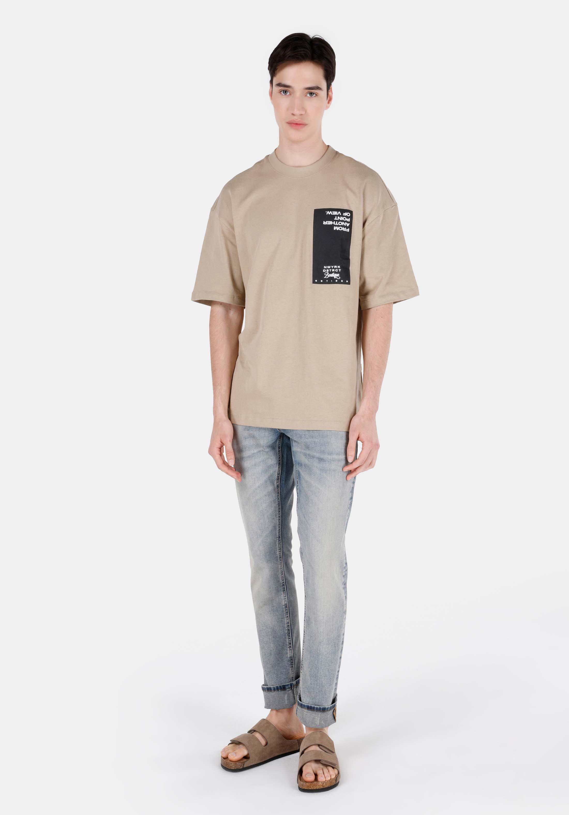 Afișați detalii pentru Oversize Fit Round Neck Drept Bărbați Bej Tricou Manșon Scurt