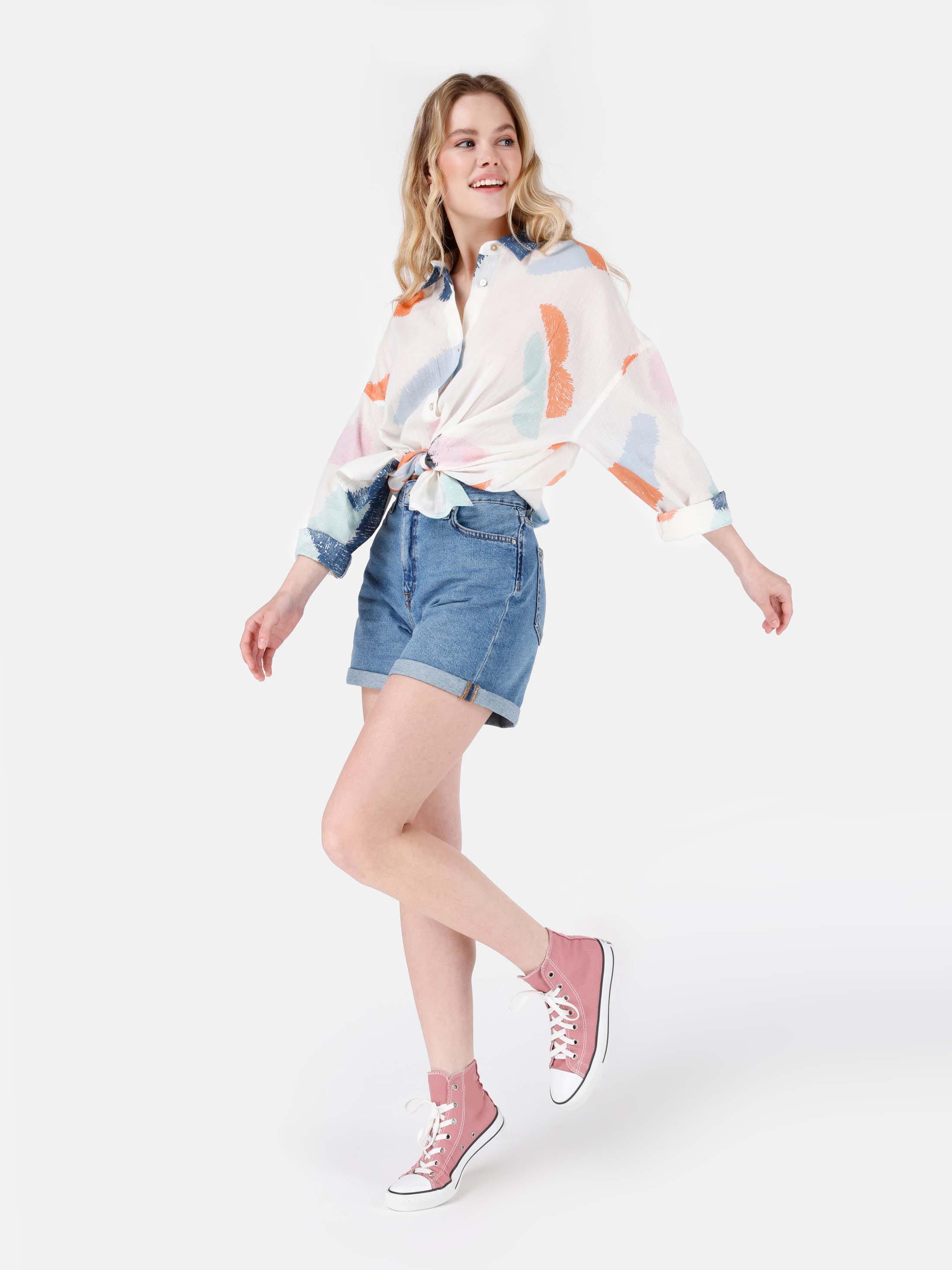 Afișați detalii pentru Short / Pantaloni Scurti De Dama Albastru Mom Fit  Cl1069630