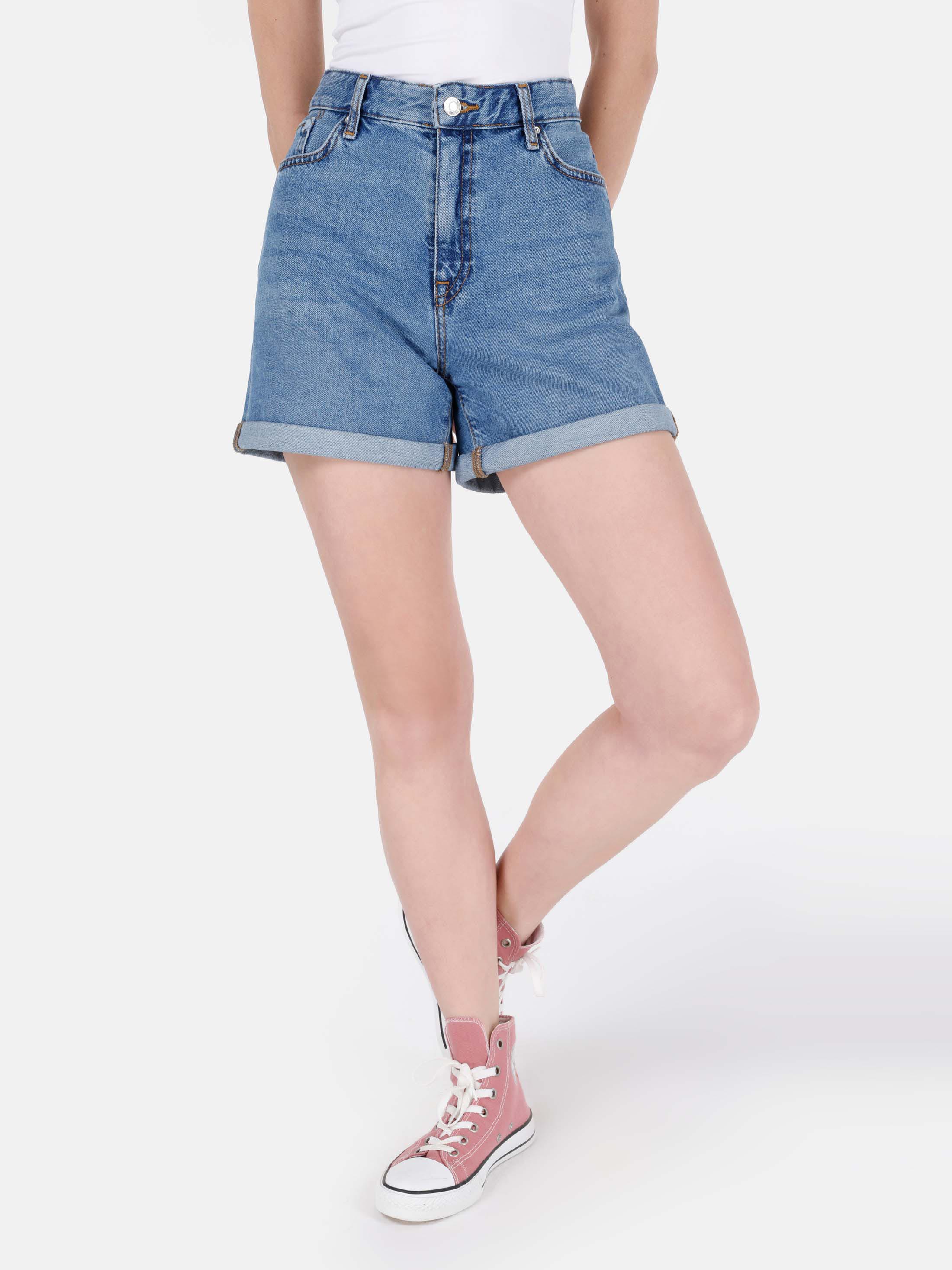 Afișați detalii pentru Short / Pantaloni Scurti De Dama Albastru Mom Fit  Cl1069630