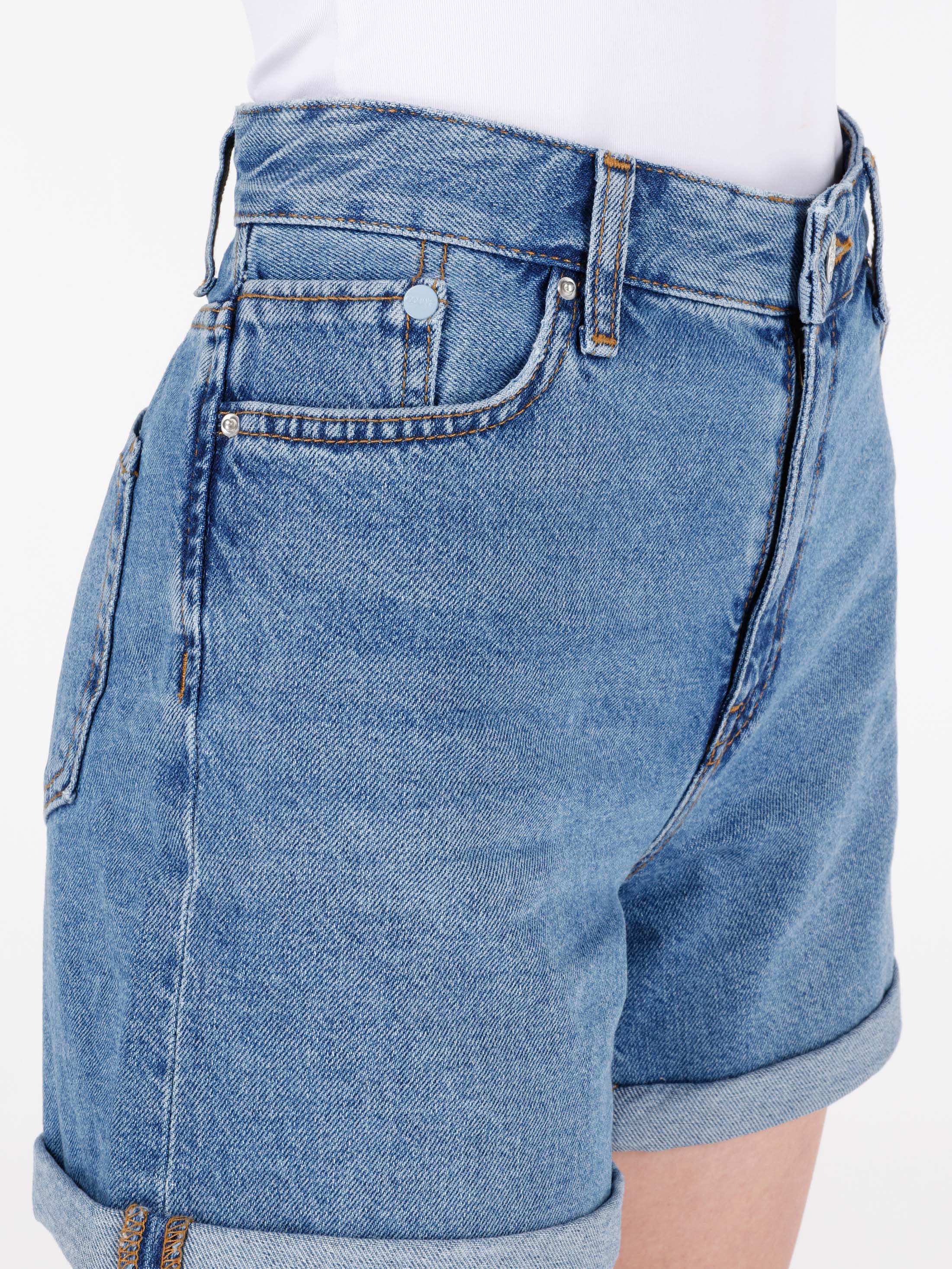 Afișați detalii pentru Short / Pantaloni Scurti De Dama Albastru Mom Fit  Cl1069630