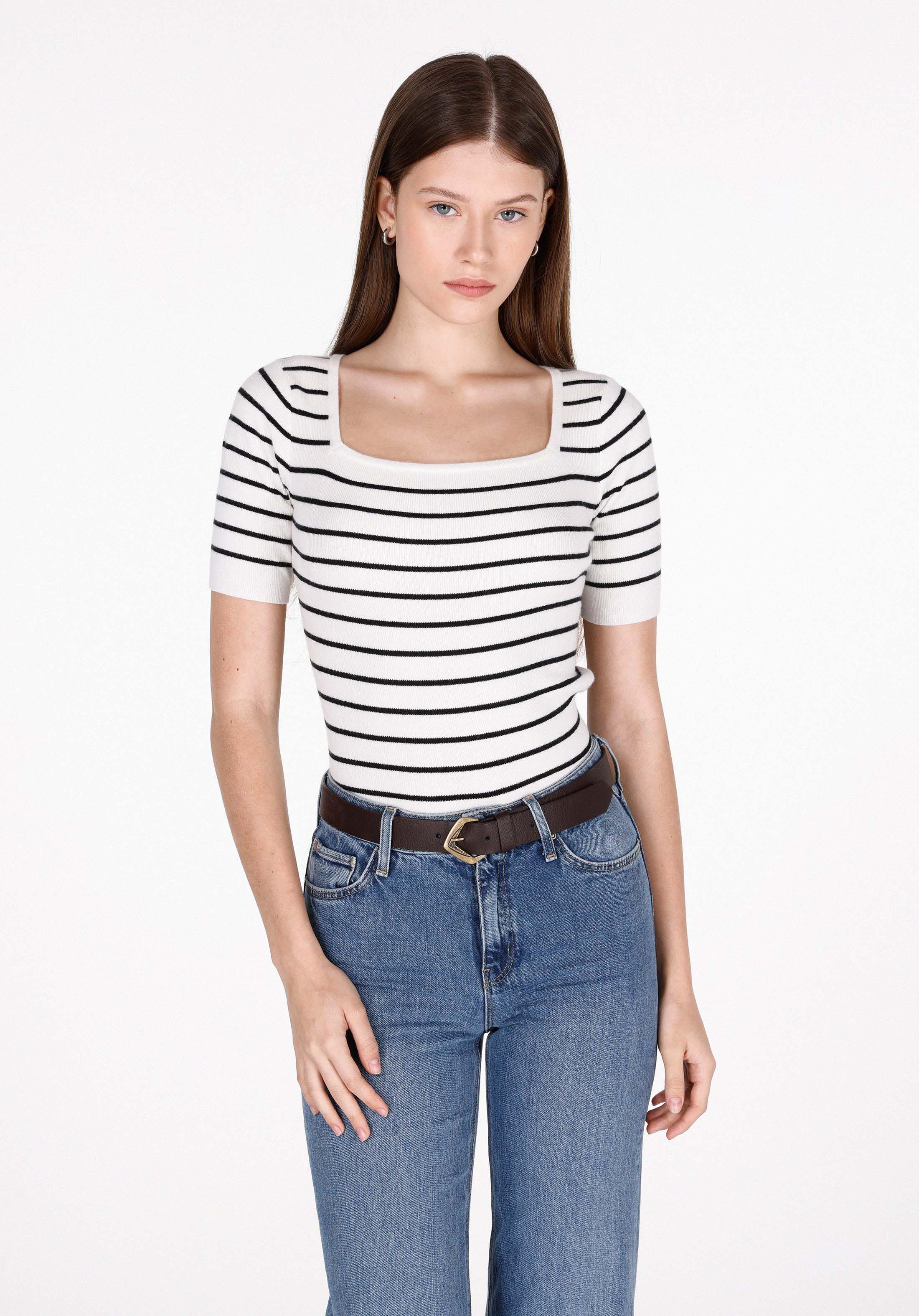 Afișați detalii pentru Pulover Cu Mâneci Scurte De Dama Alb Slim Fit  Cl1073126