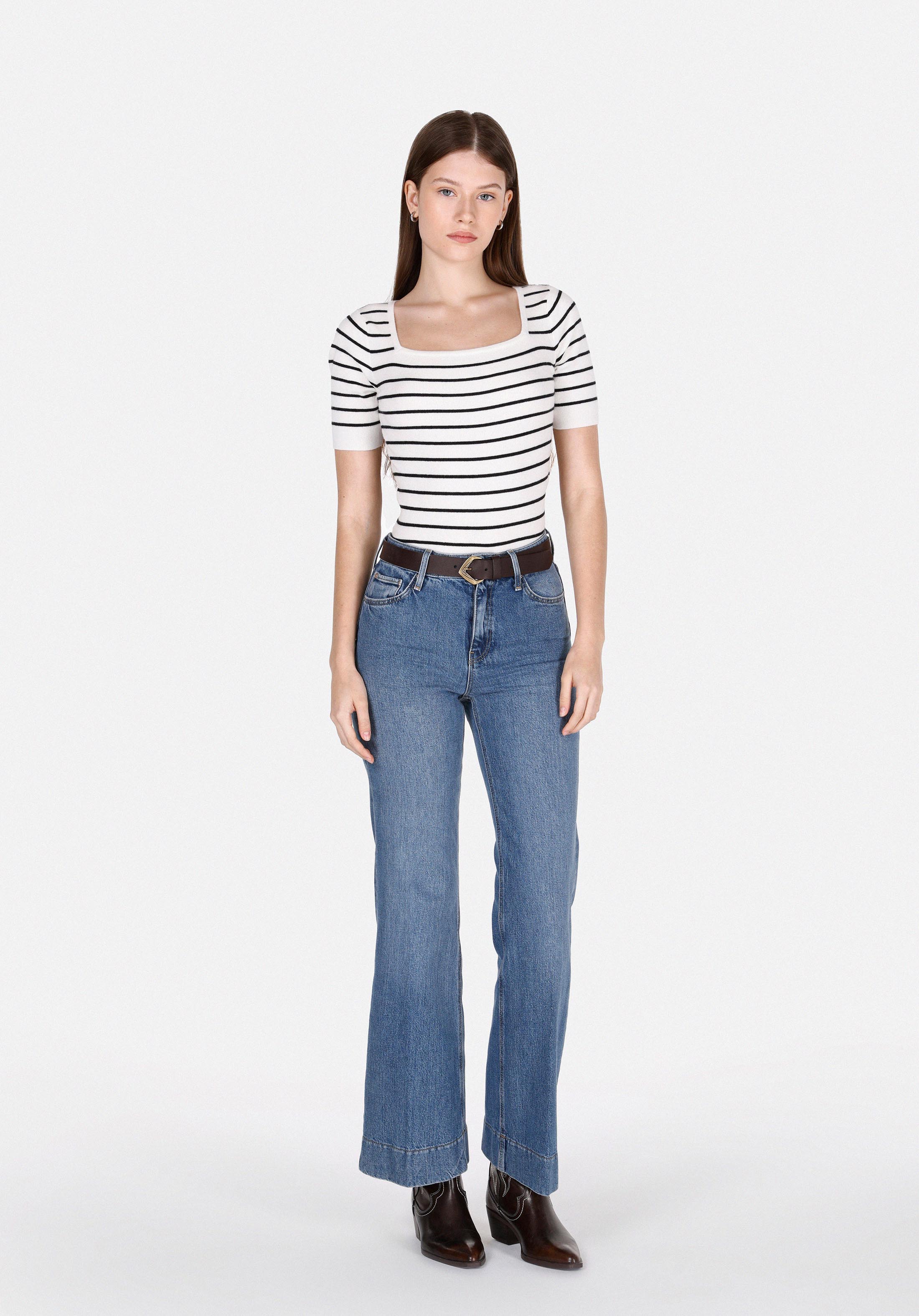 Afișați detalii pentru Pulover Cu Mâneci Scurte De Dama Alb Slim Fit  Cl1073126