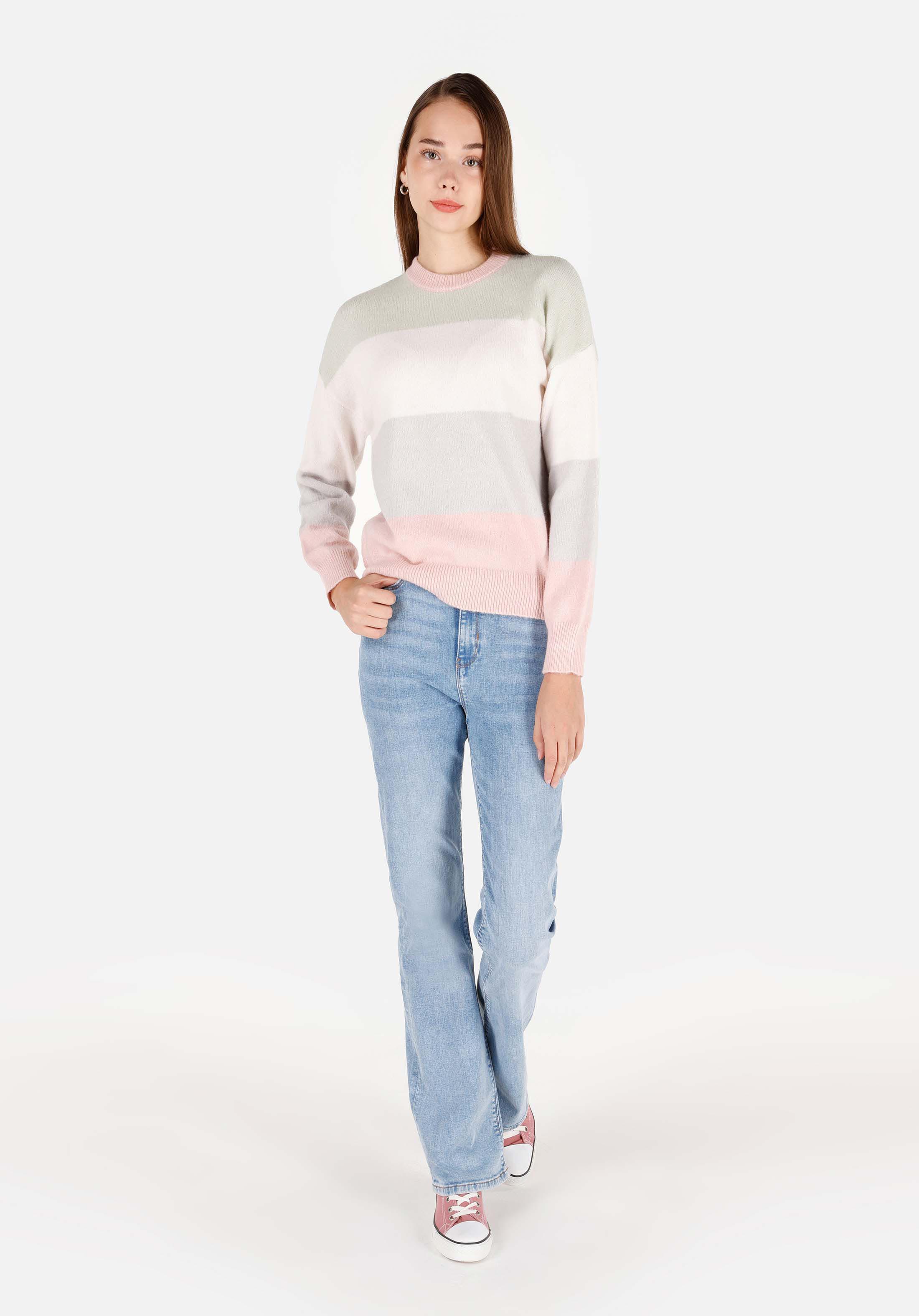 Afișați detalii pentru Pulover Multicolor Pentru Femei Cu Gât Rotund Regular Fit