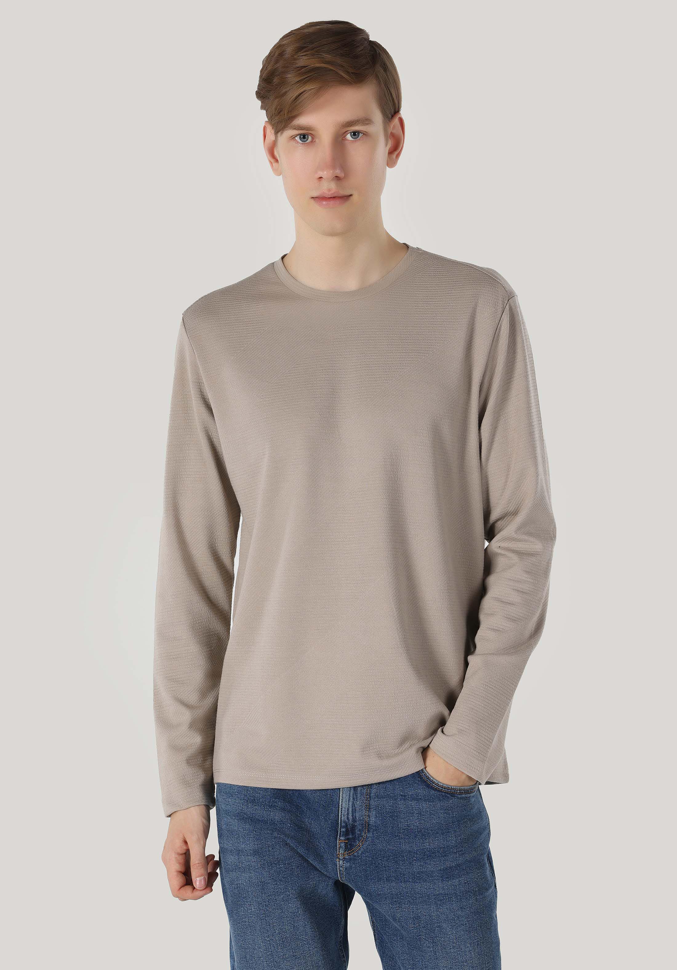 Afișați detalii pentru Tricou Cu Maneca Lunga De Barbati Bej Regular Fit  Cl1057320