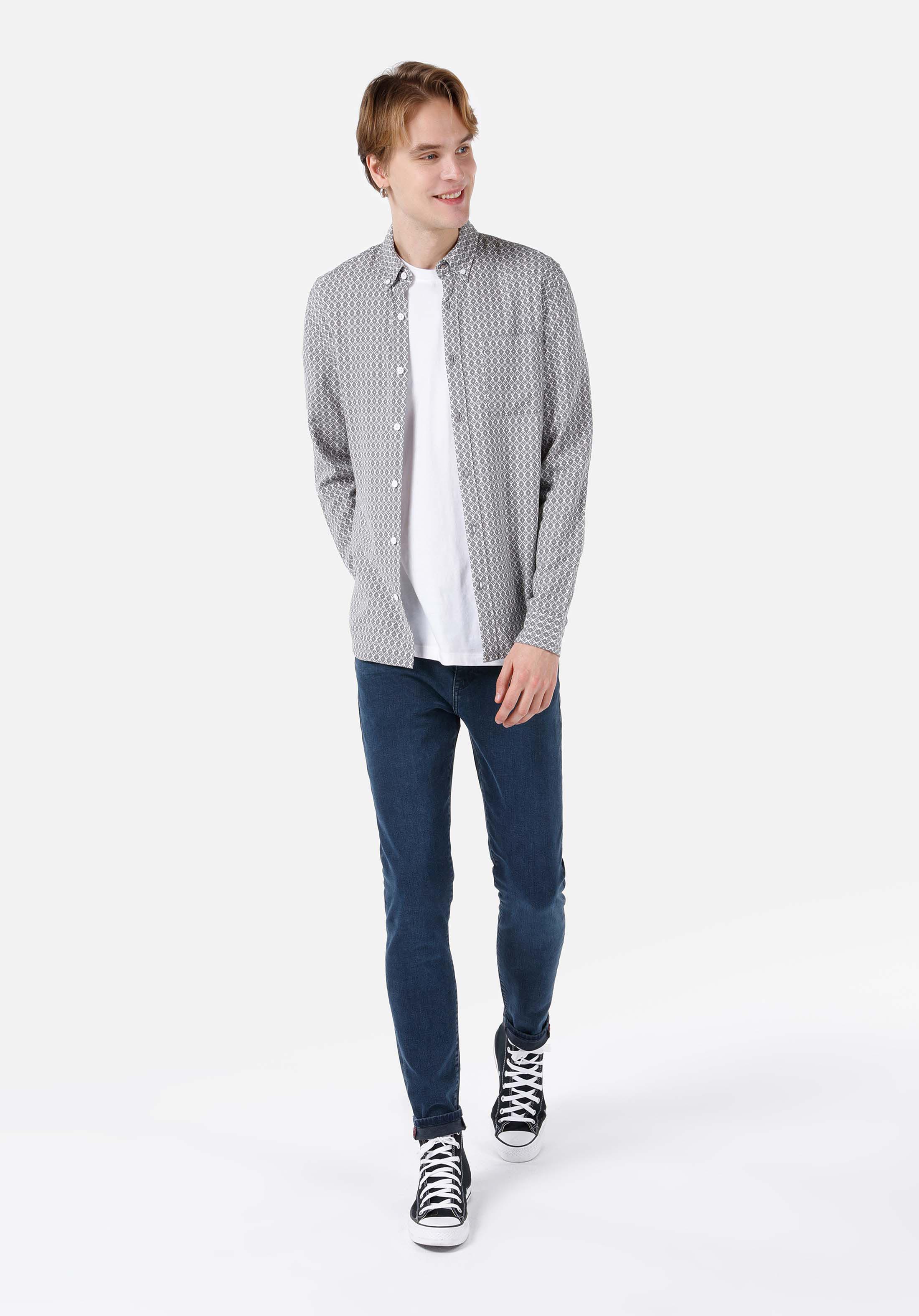 Afișați detalii pentru Cămașă Slim Fit Cămașă Cu Mânecă Lungă Gri Pentru Bărbați