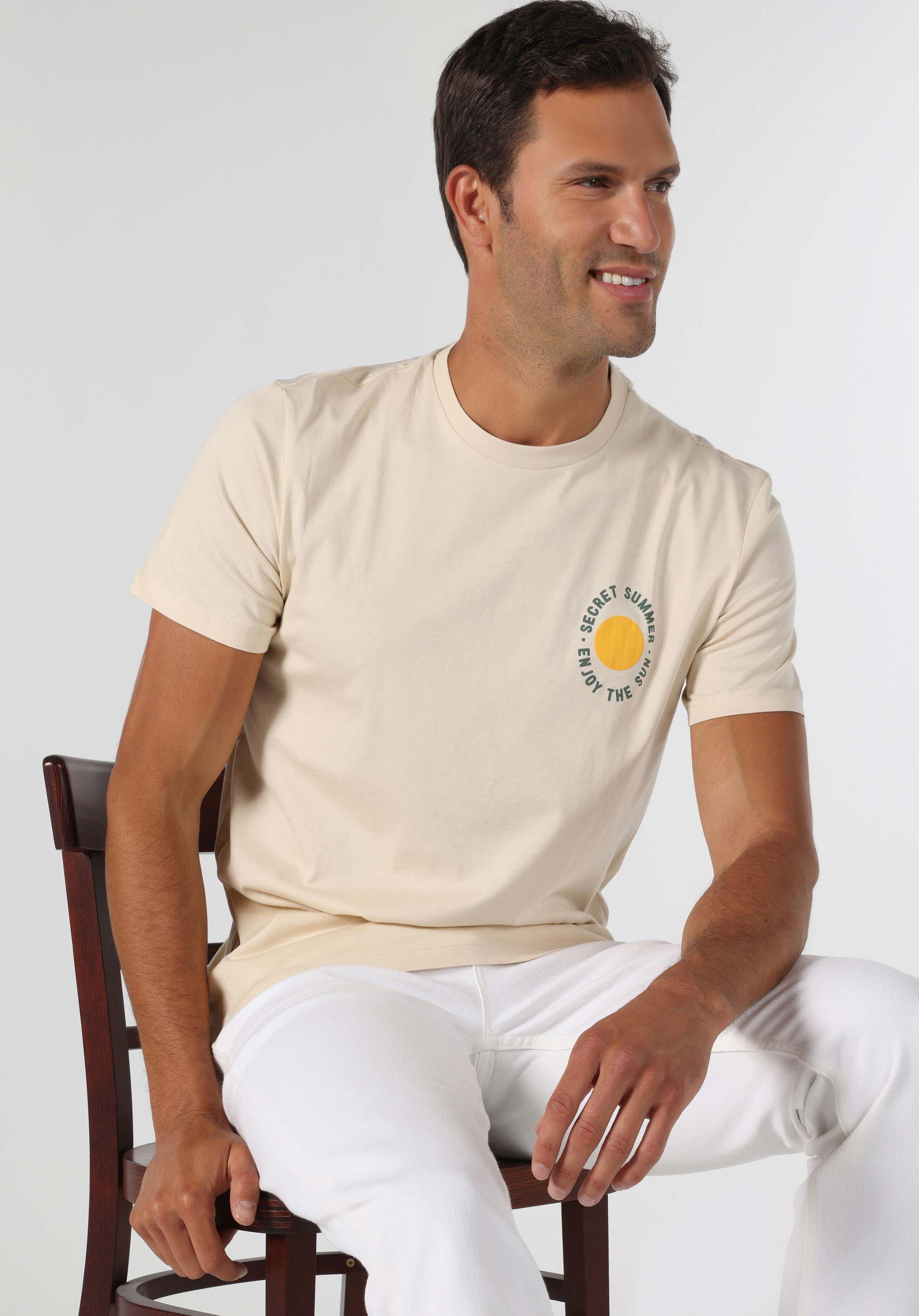 Afișați detalii pentru Regular Fit Round Neck Drept Tricou Cu Mânecă Scurtă Ecru Pentru Bărbați