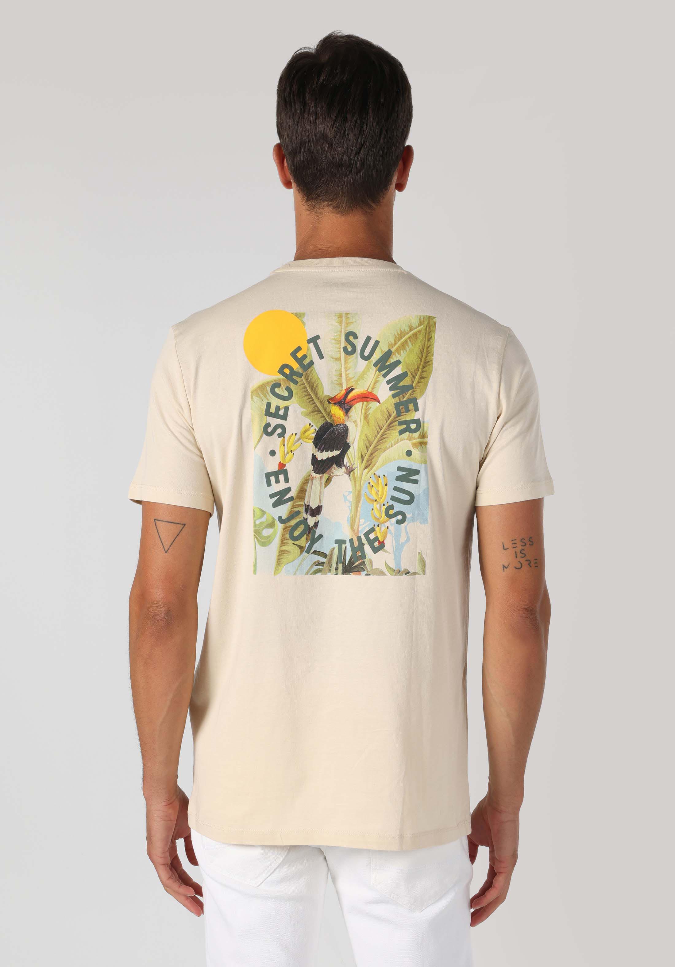 Afișați detalii pentru Regular Fit Round Neck Drept Tricou Cu Mânecă Scurtă Ecru Pentru Bărbați