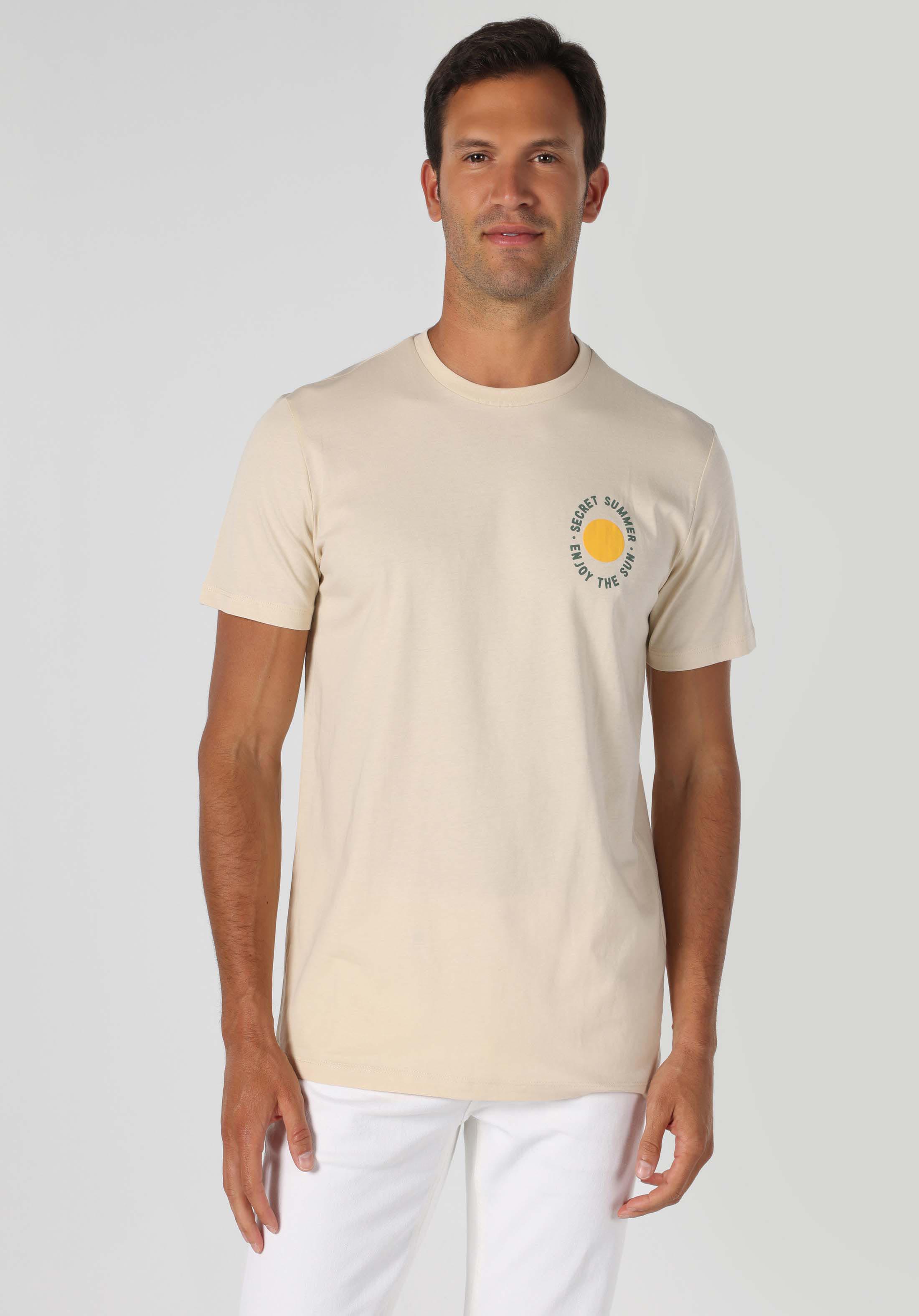 Afișați detalii pentru Regular Fit Round Neck Drept Tricou Cu Mânecă Scurtă Ecru Pentru Bărbați