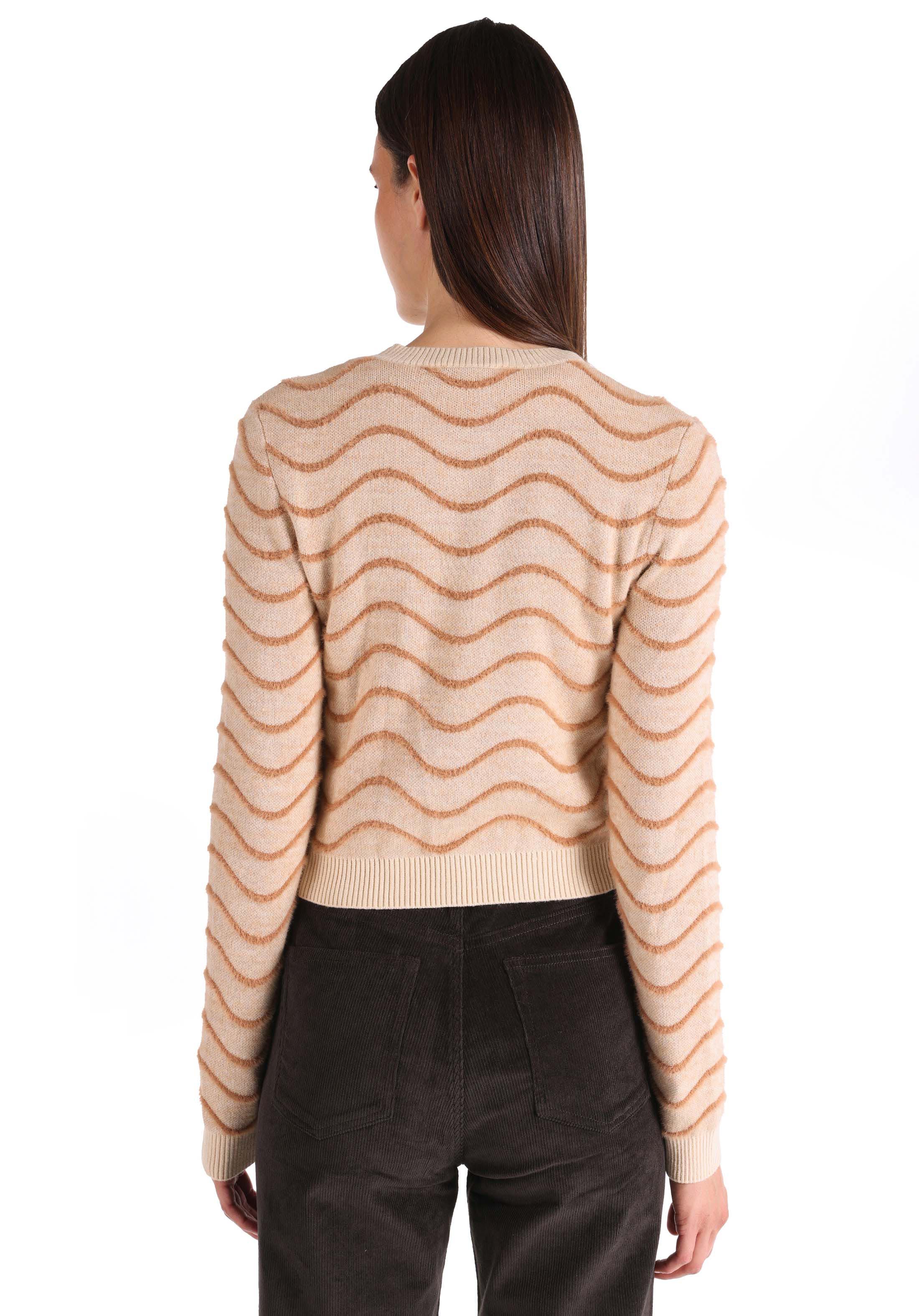 Afișați detalii pentru Pulover Bej Pentru Femei Cu Gât Rotund Cu Dungi Slim Fit