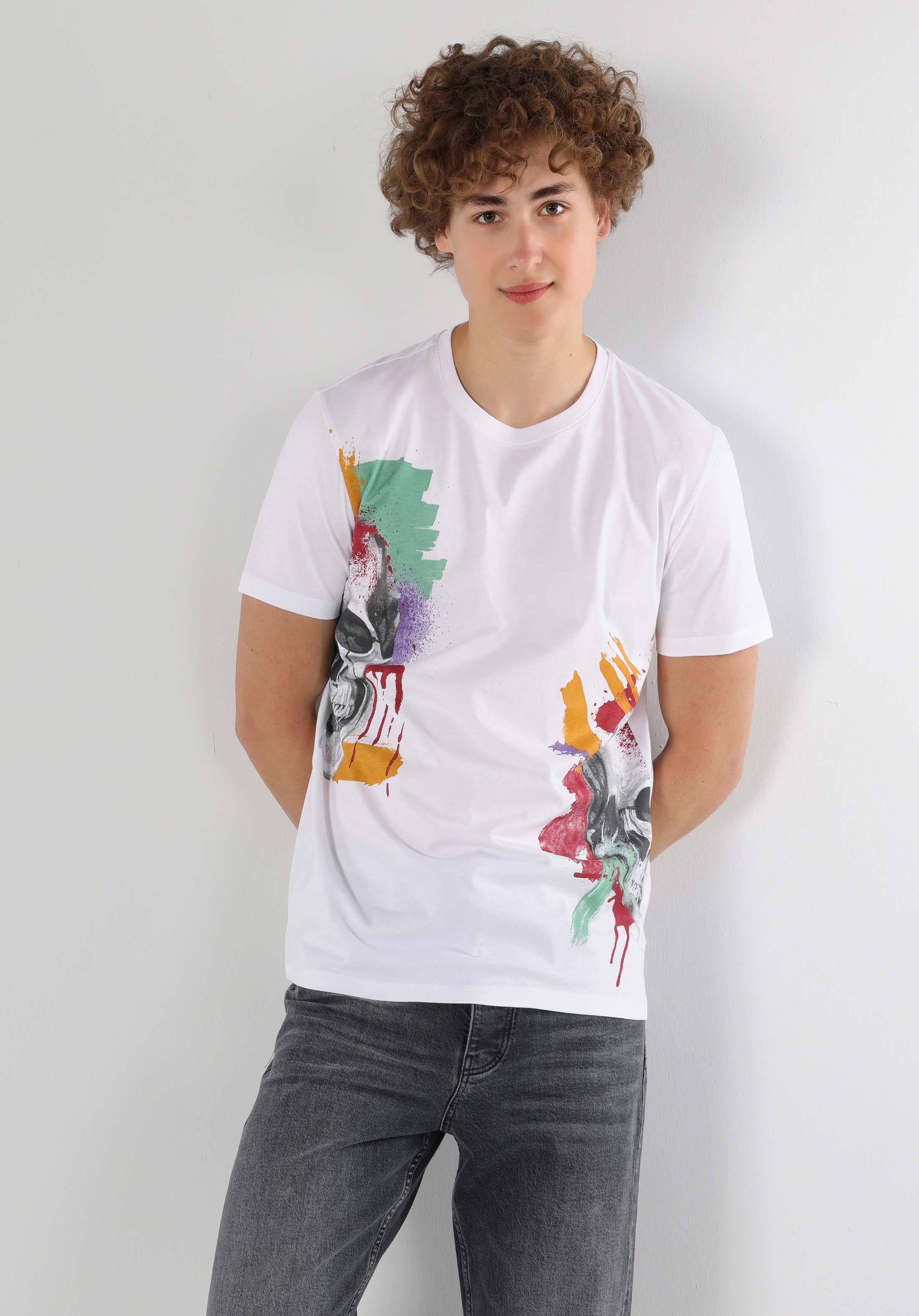 Afișați detalii pentru Regular Fit Round Neck Drept Bărbați Alb Mânecă Scurtă Tricou
