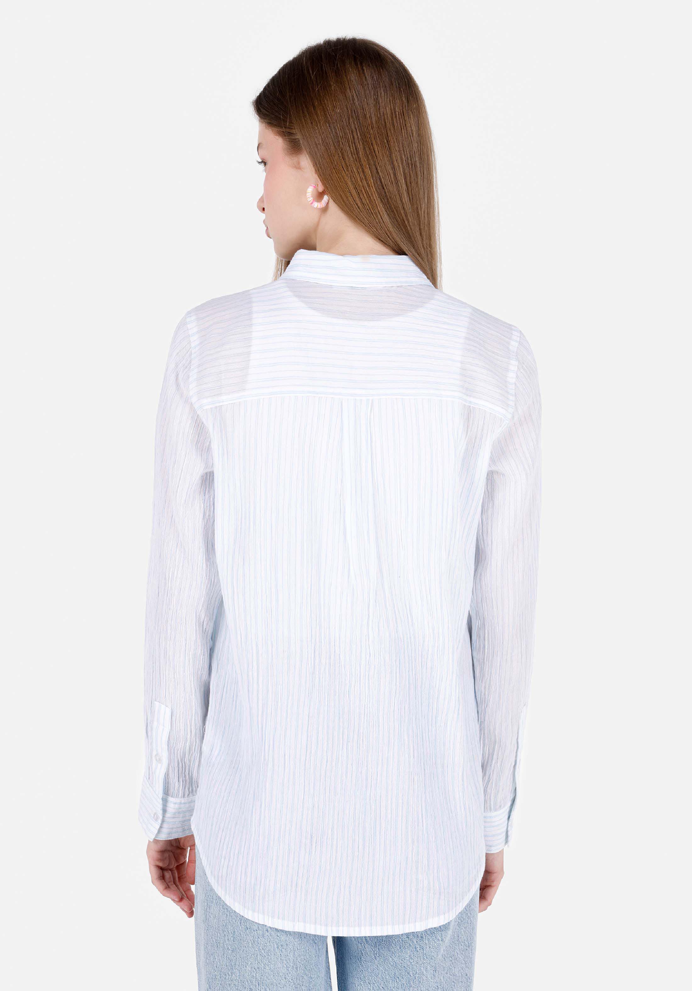 Afișați detalii pentru Cămașă Cu Dungi Cămașă Albastră Cu Mânecă Lungă Pentru Femei